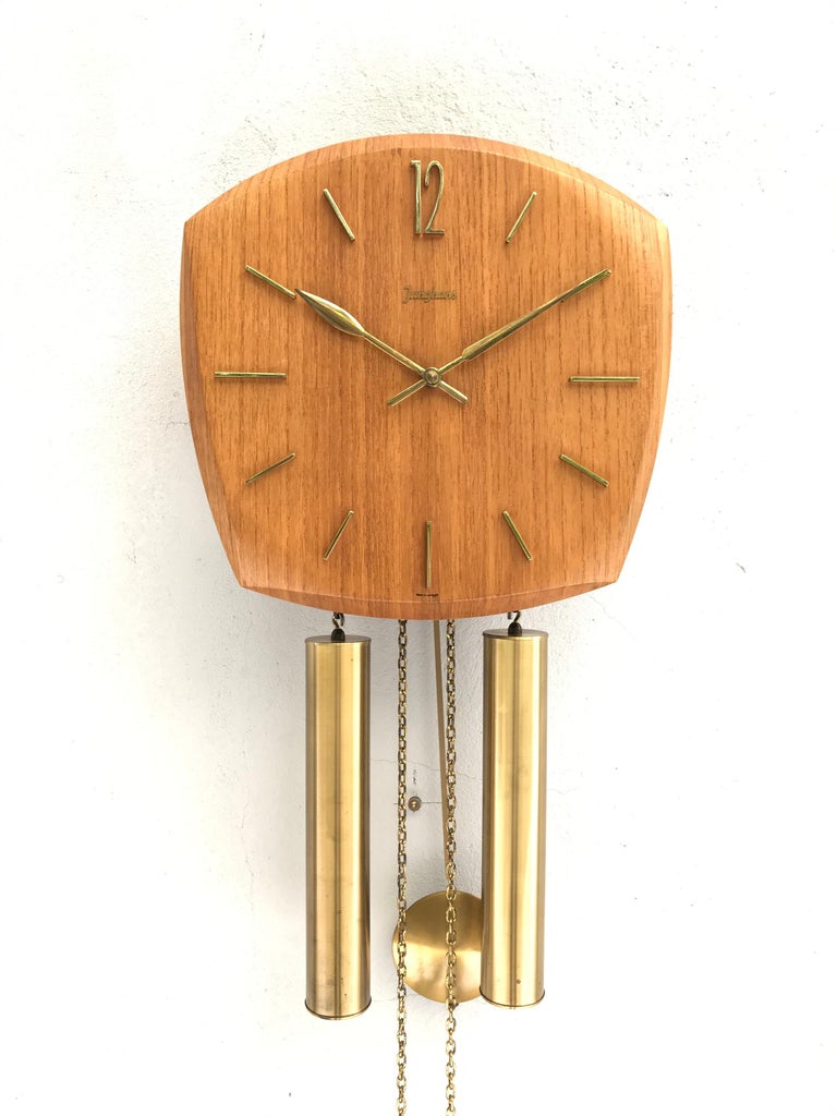 Vintage Junghans Pendulum Wall Clock in Form Pressed Teak Veneer from