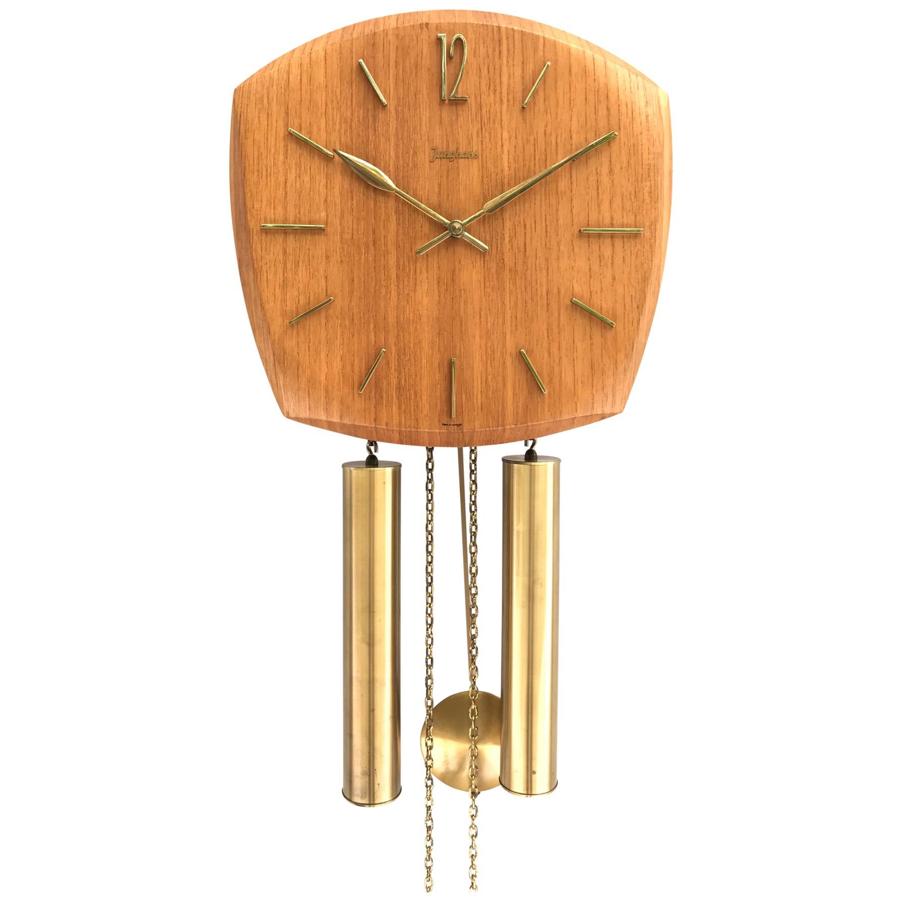 Vintage Junghans Pendulum Wall Clock in Form Pressed Teak Veneer from the 1960s