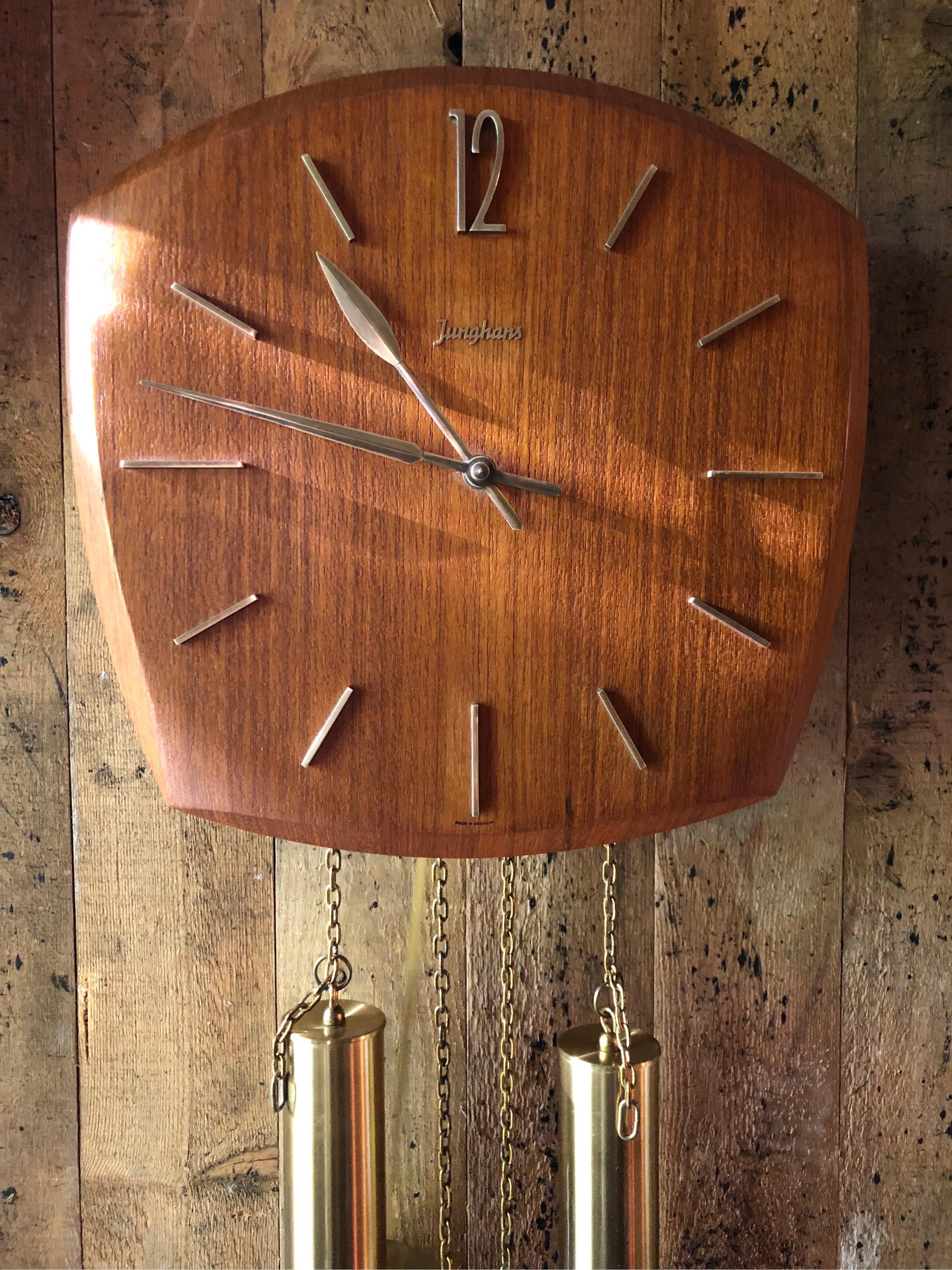 Mid-20th Century Vintage Junghans Pendulum Wall Clock in Teak Veneer from the 1960s