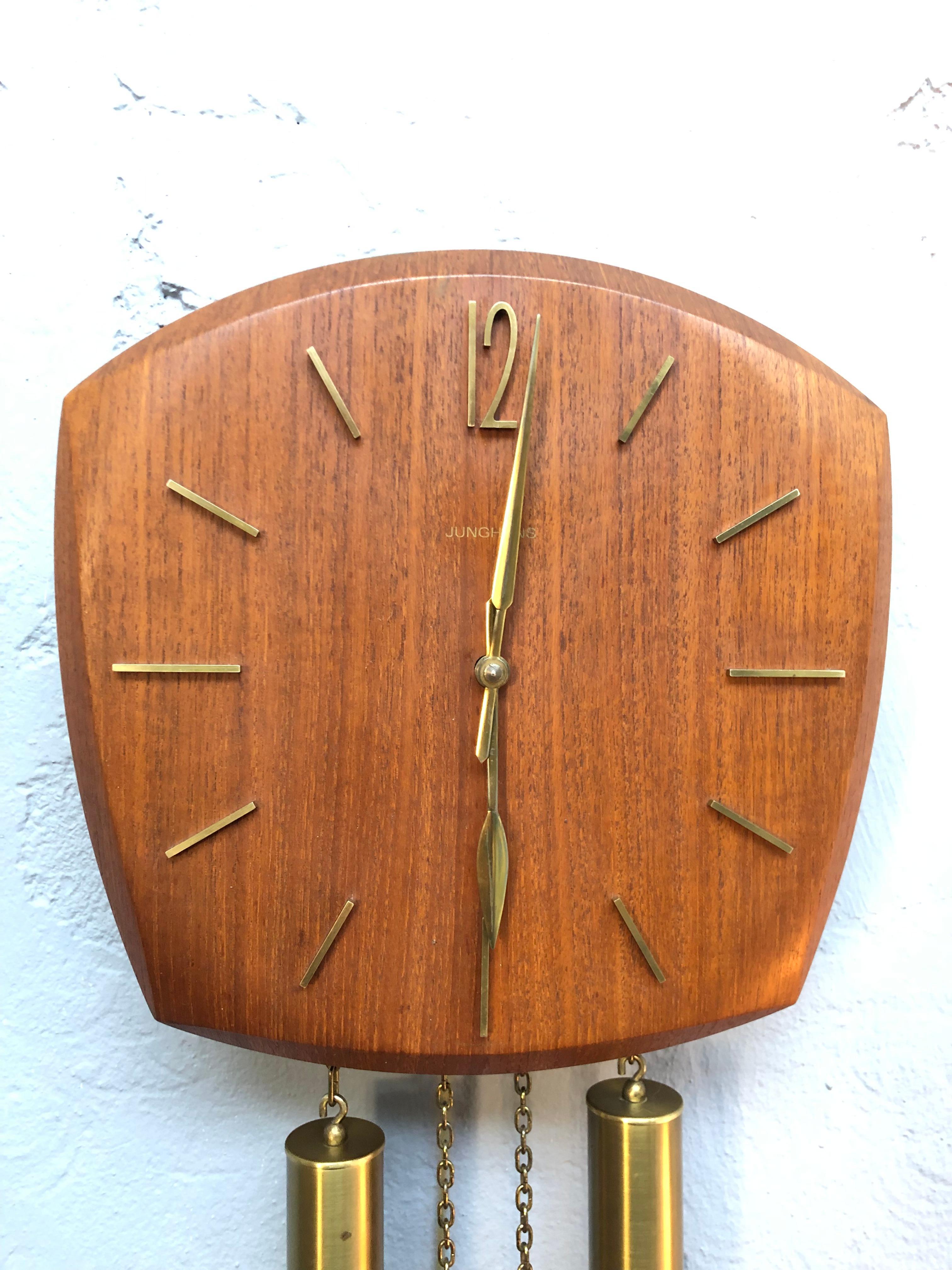 Mid-Century Modern Vintage Junghans Pendulum Wall Clock in Oak Veneer from the 1960s