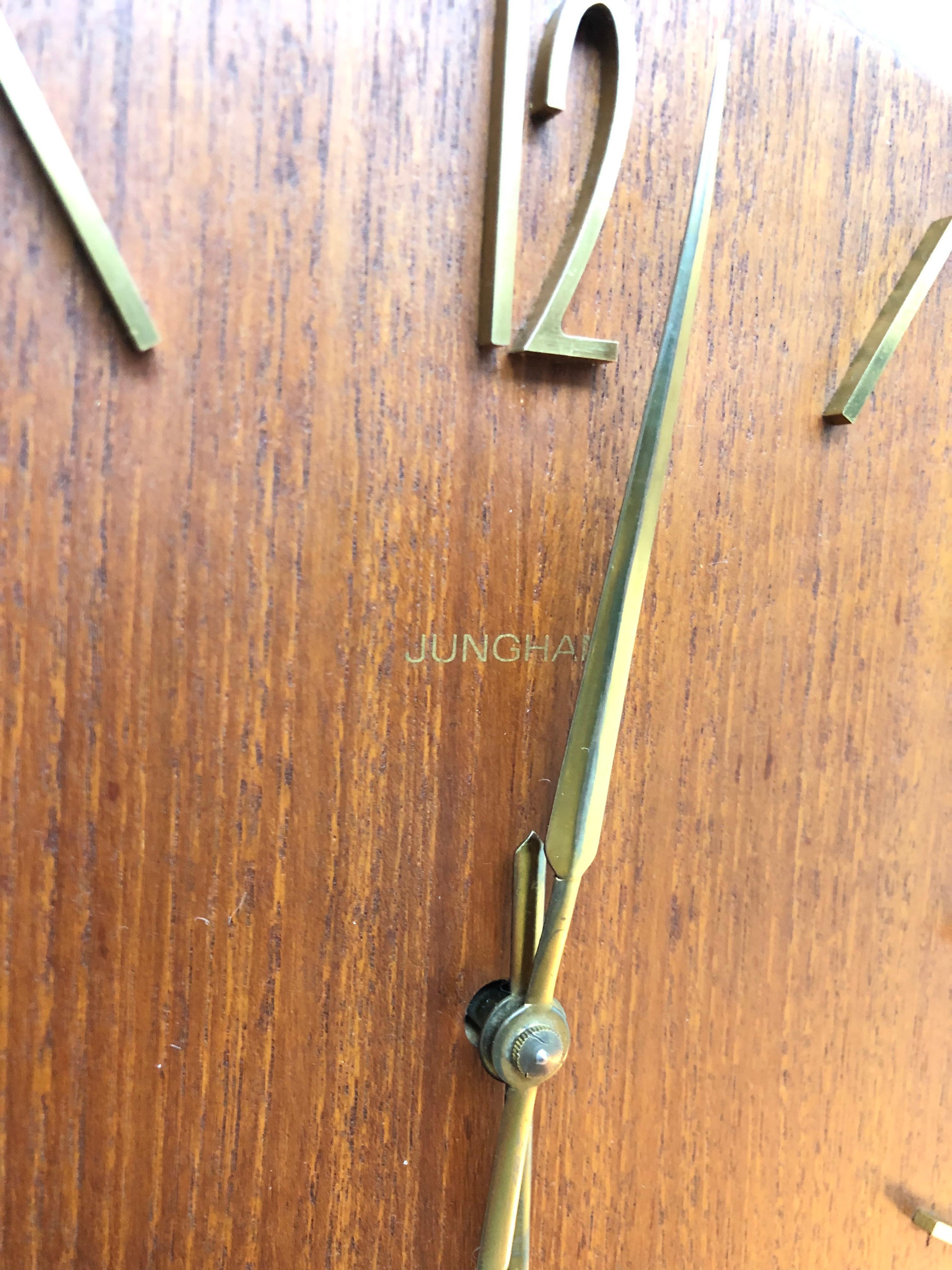 German Vintage Junghans Pendulum Wall Clock in Oak Veneer from the 1960s