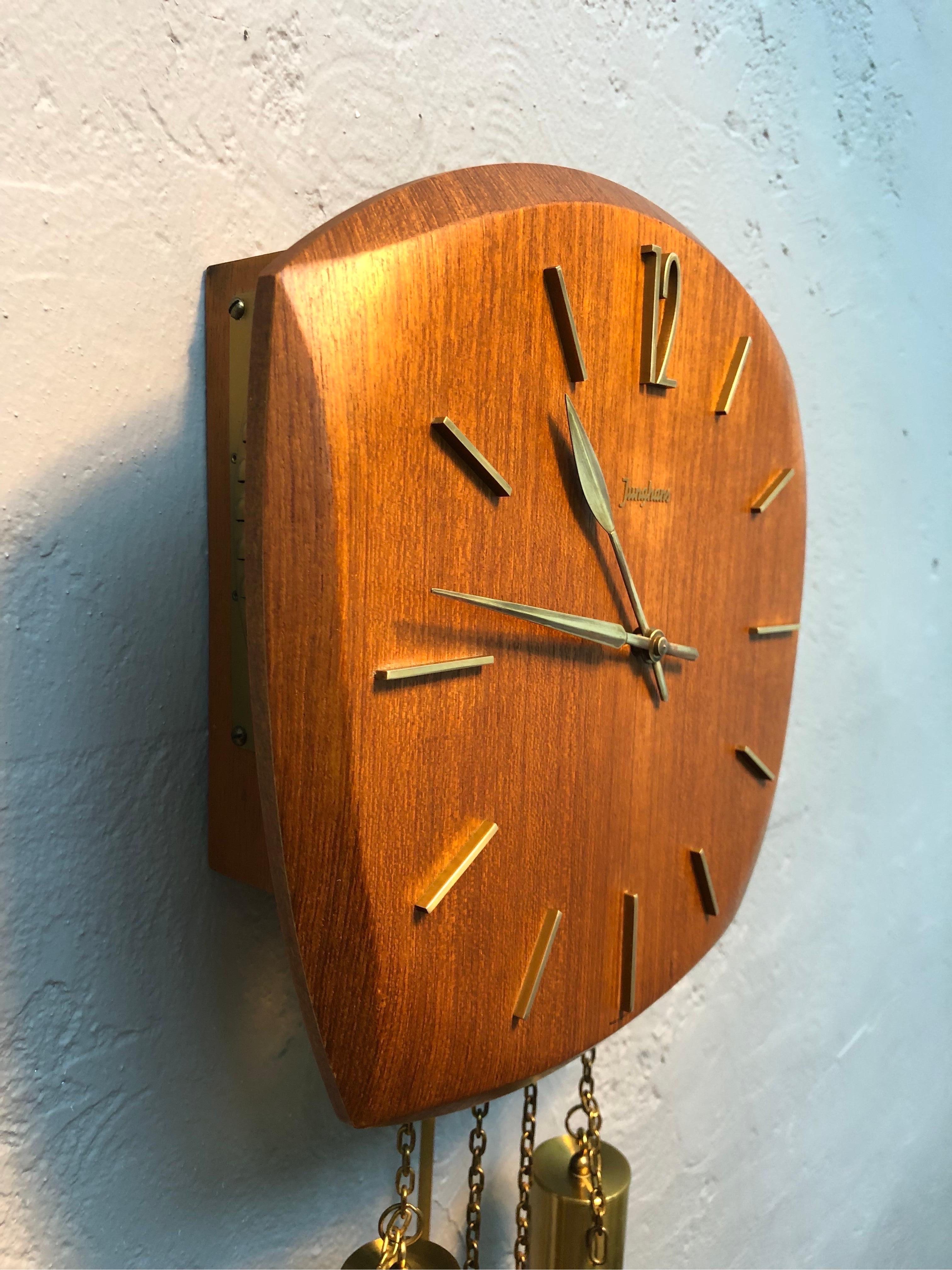 German Vintage Junghans Pendulum Wall Clock in Teak Veneer from the 1960s