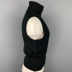 Vintage JUNIOR GAULTIER Rollkragenweste aus schwarzer gestrickter Wolle / Acryl, Größe M, JunIOR GAULTIER