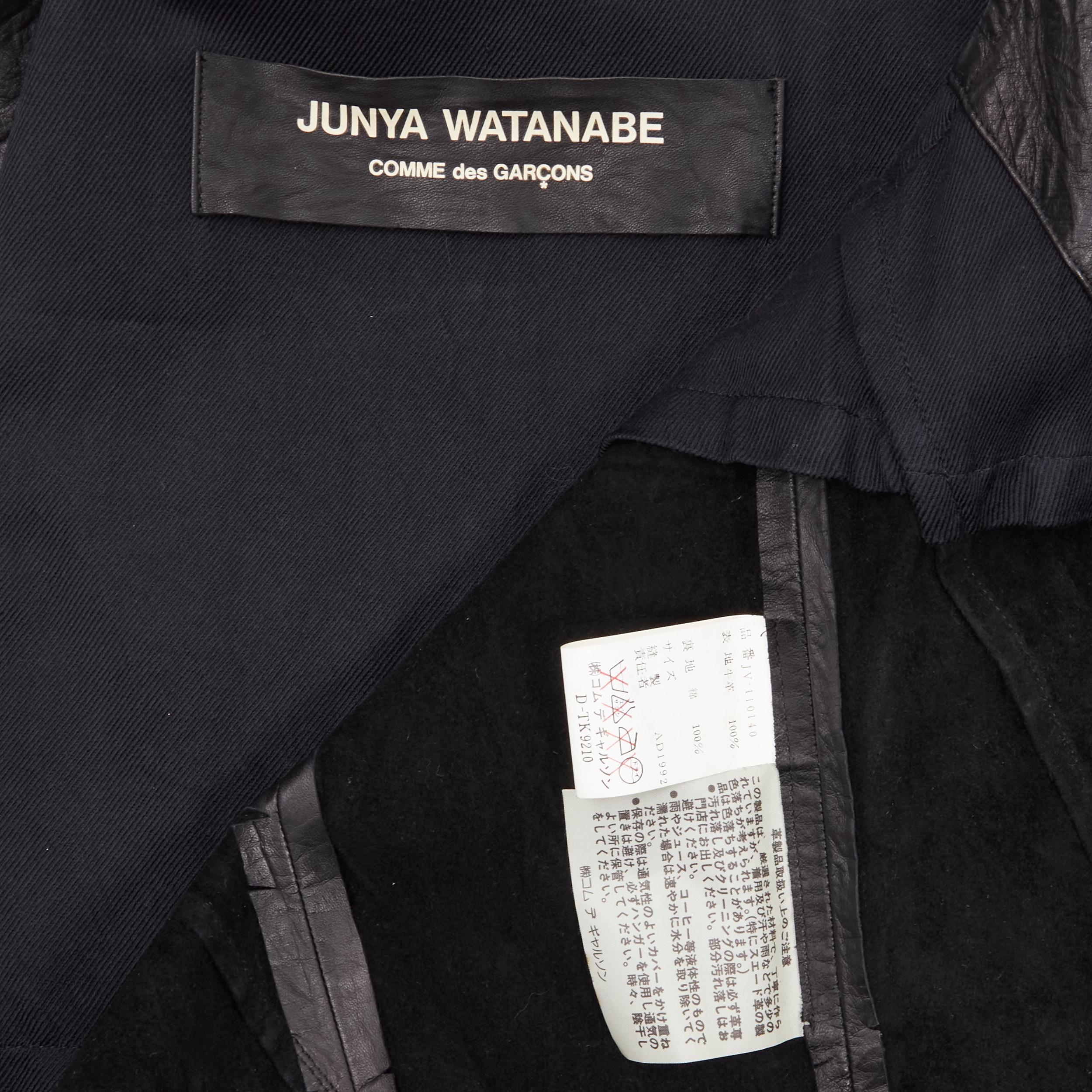 vintage JUNYA WATANABE 1992 black cow hide leather distressed raw cut button For Sale 4