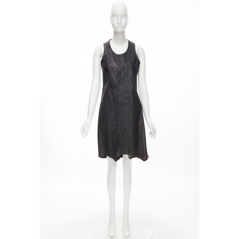 vintage JUNYA WATANABE 1992 black cow hide leather distressed raw cut dress M For Sale 6