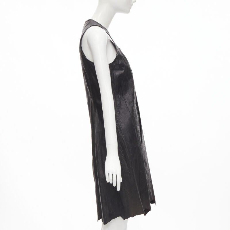 vintage JUNYA WATANABE 1992 black cow hide leather distressed raw cut dress M In Good Condition For Sale In Hong Kong, NT