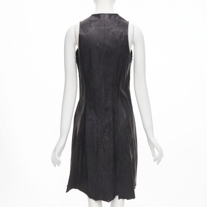 Women's vintage JUNYA WATANABE 1992 black cow hide leather distressed raw cut dress M For Sale
