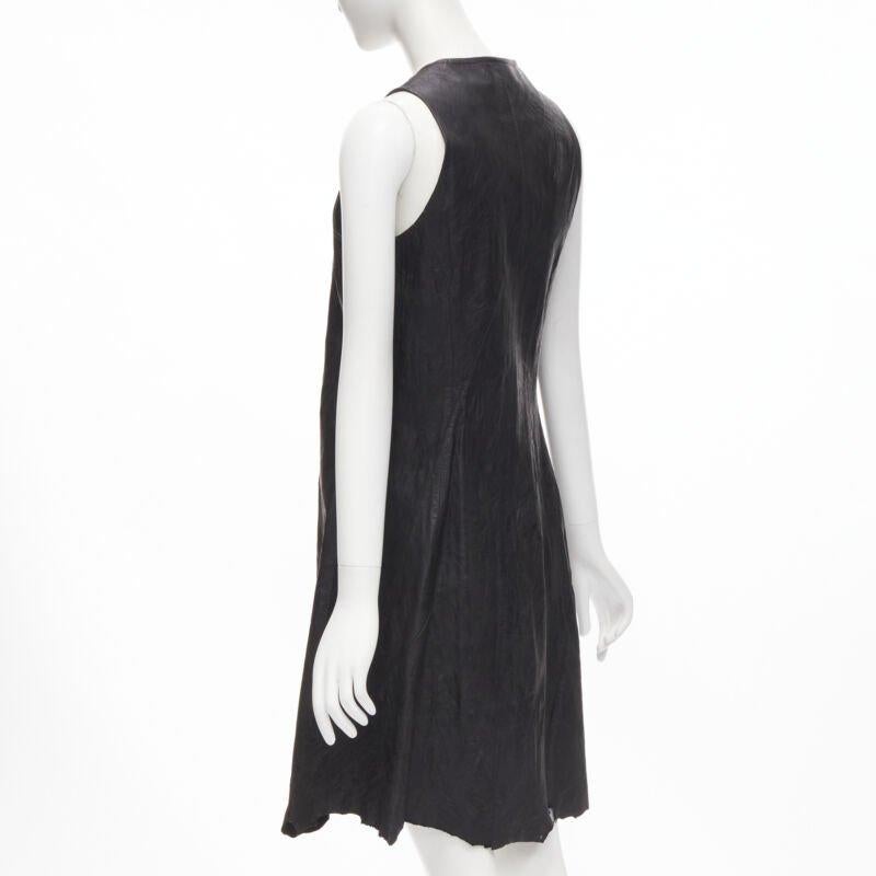 vintage JUNYA WATANABE 1992 black cow hide leather distressed raw cut dress M For Sale 1