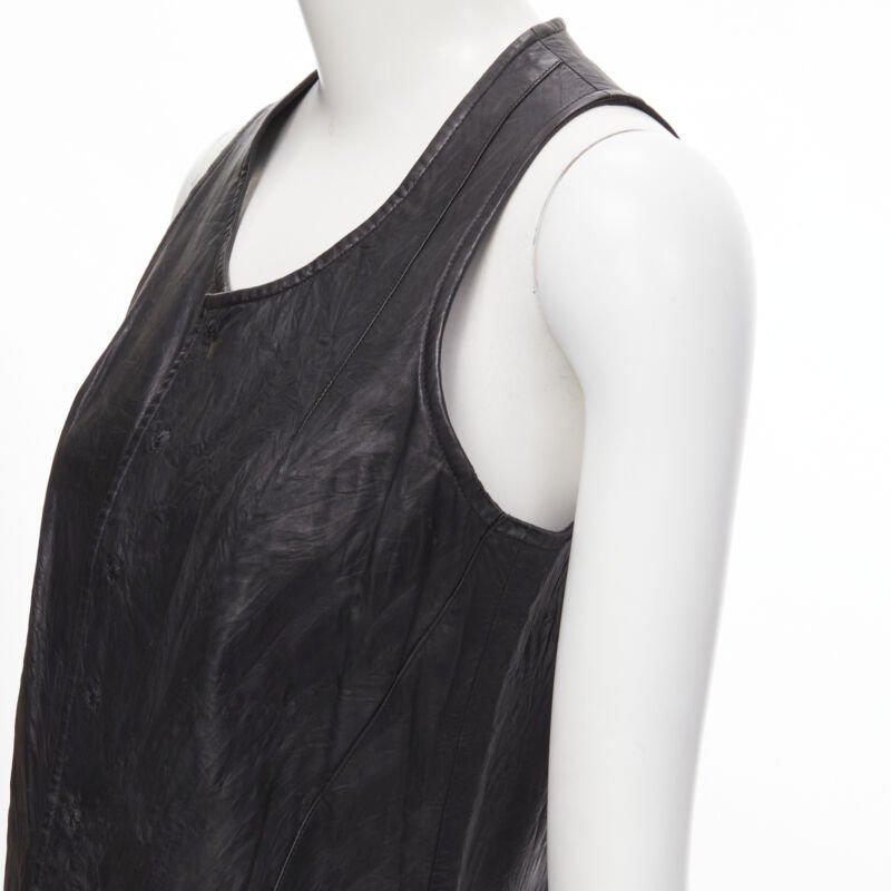 vintage JUNYA WATANABE 1992 black cow hide leather distressed raw cut dress M For Sale 2