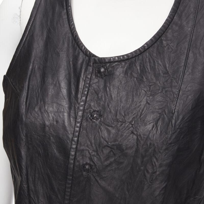 vintage JUNYA WATANABE 1992 black cow hide leather distressed raw cut dress M For Sale 3