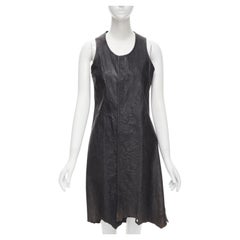 vintage JUNYA WATANABE 1992 black cow hide leather distressed raw cut dress M