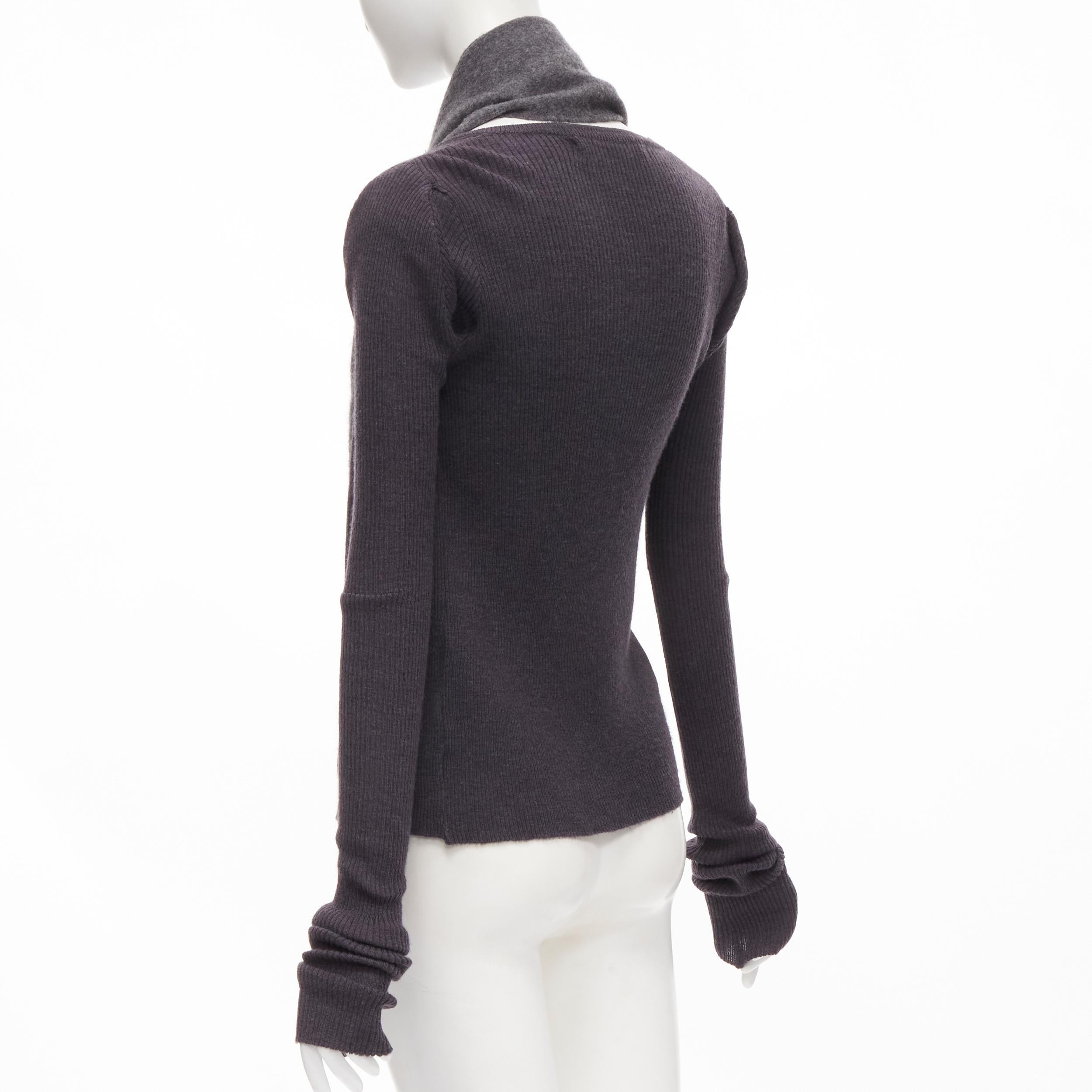 vintage JUNYA WATANABE 1993 grey attached wool scarf  ribbed sweater S In Excellent Condition In Hong Kong, NT