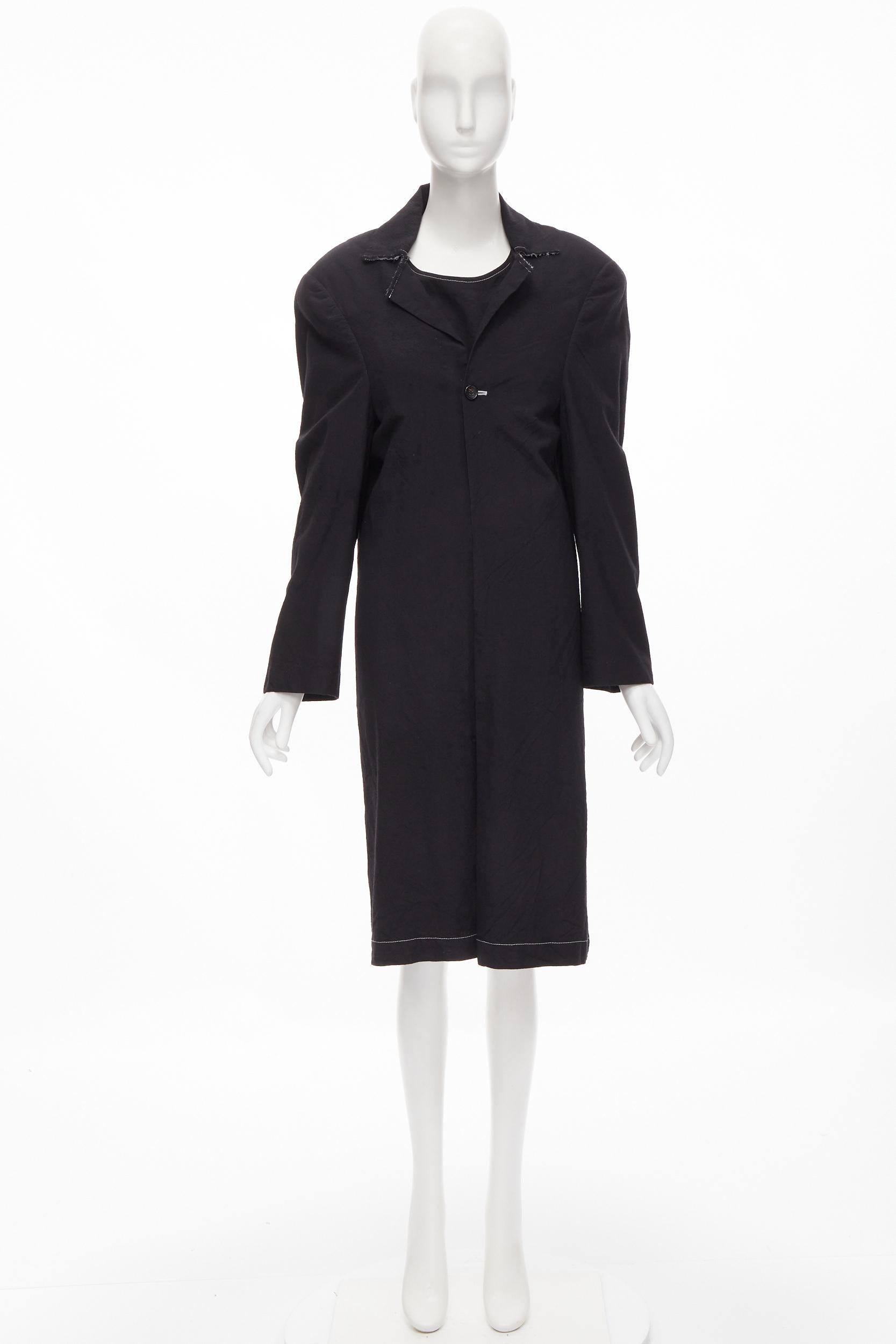 vintage JUNYA WATANABE 1994 black wool shoulder padded layered coat dress S For Sale 7