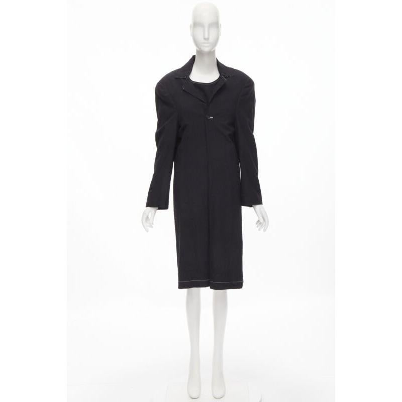 vintage JUNYA WATANABE 1994 lana negra hombro acolchado capa abrigo vestido S en venta 7