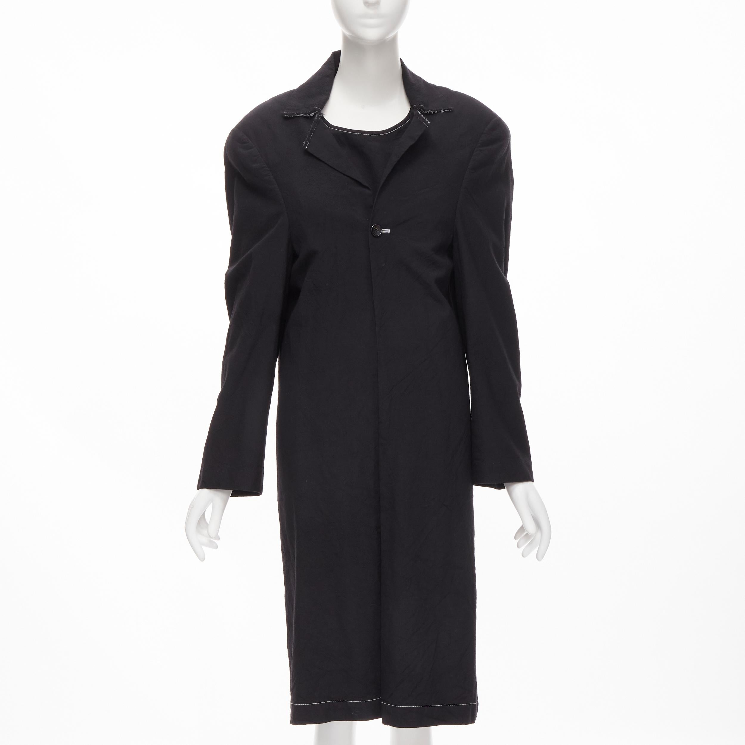 Black vintage JUNYA WATANABE 1994 black wool shoulder padded layered coat dress S For Sale
