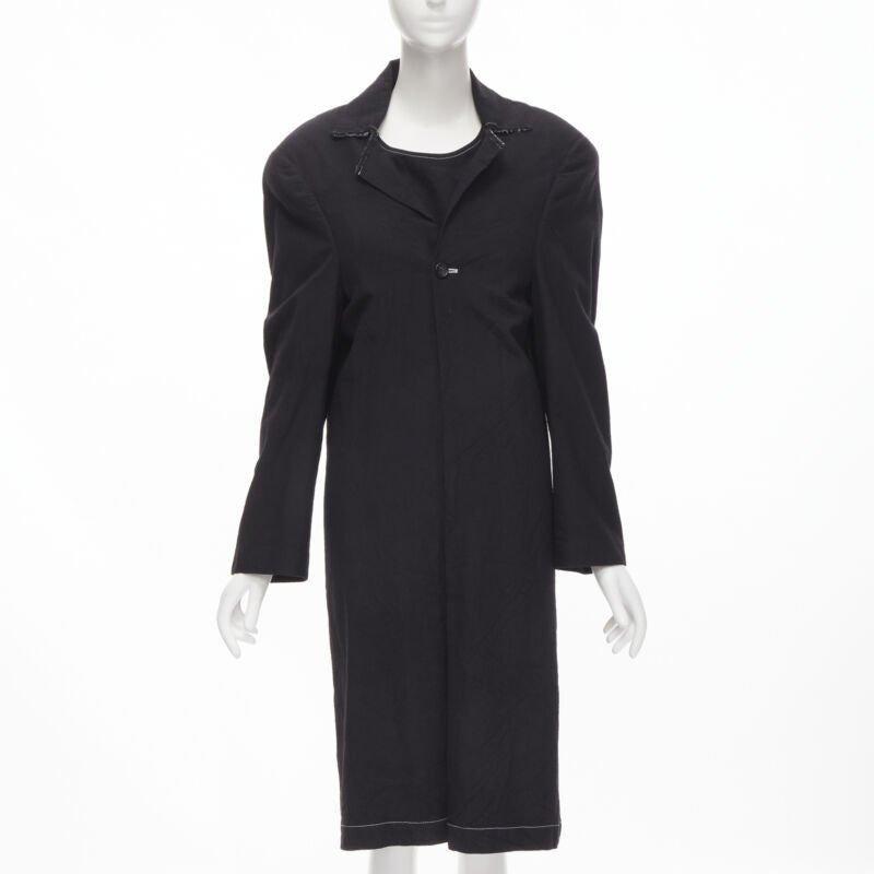 vintage JUNYA WATANABE 1994 lana negra hombro acolchado capa abrigo vestido S Negro en venta