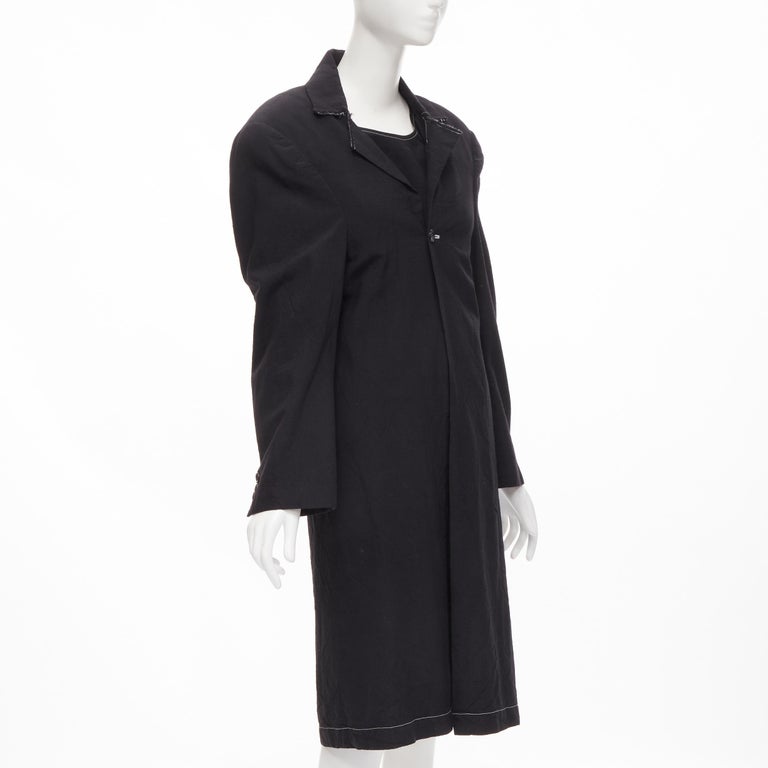 vintage JUNYA WATANABE 1994 black wool shoulder padded layered coat ...