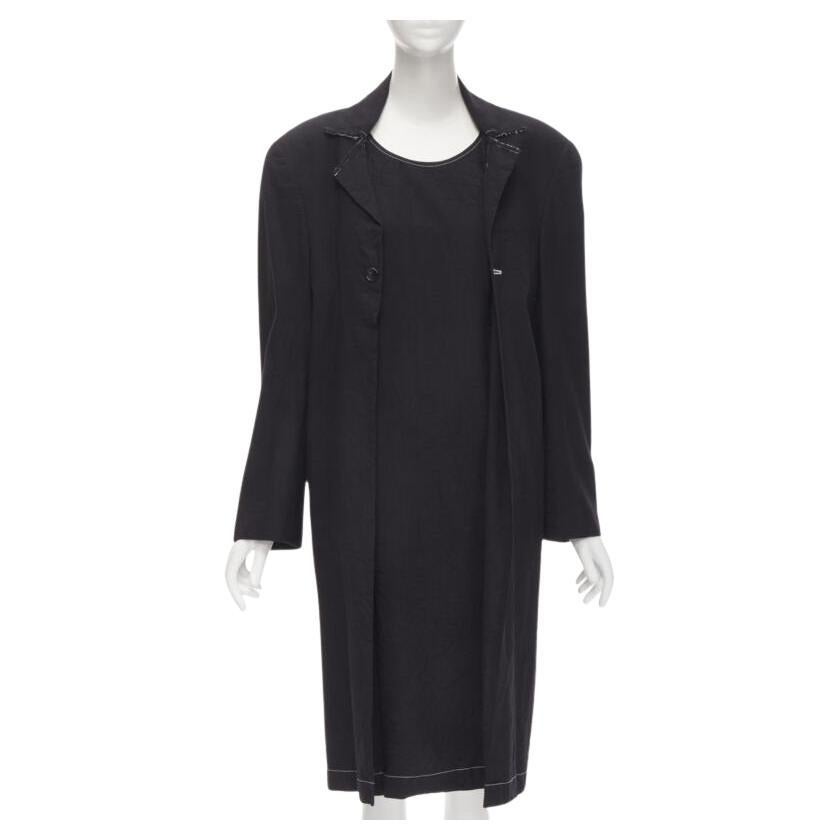 vintage JUNYA WATANABE 1994 black wool shoulder padded layered coat dress S