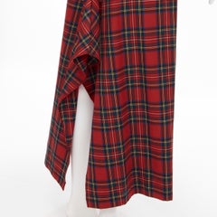 vintage JUNYA WATANABE 1994 wool red plaid tartan draped back slit midi skirt M