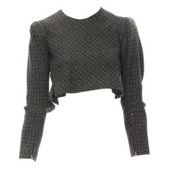 vintage JUNYA WATANABE 1995 grey check tweed deconstructed reversed sleeves top