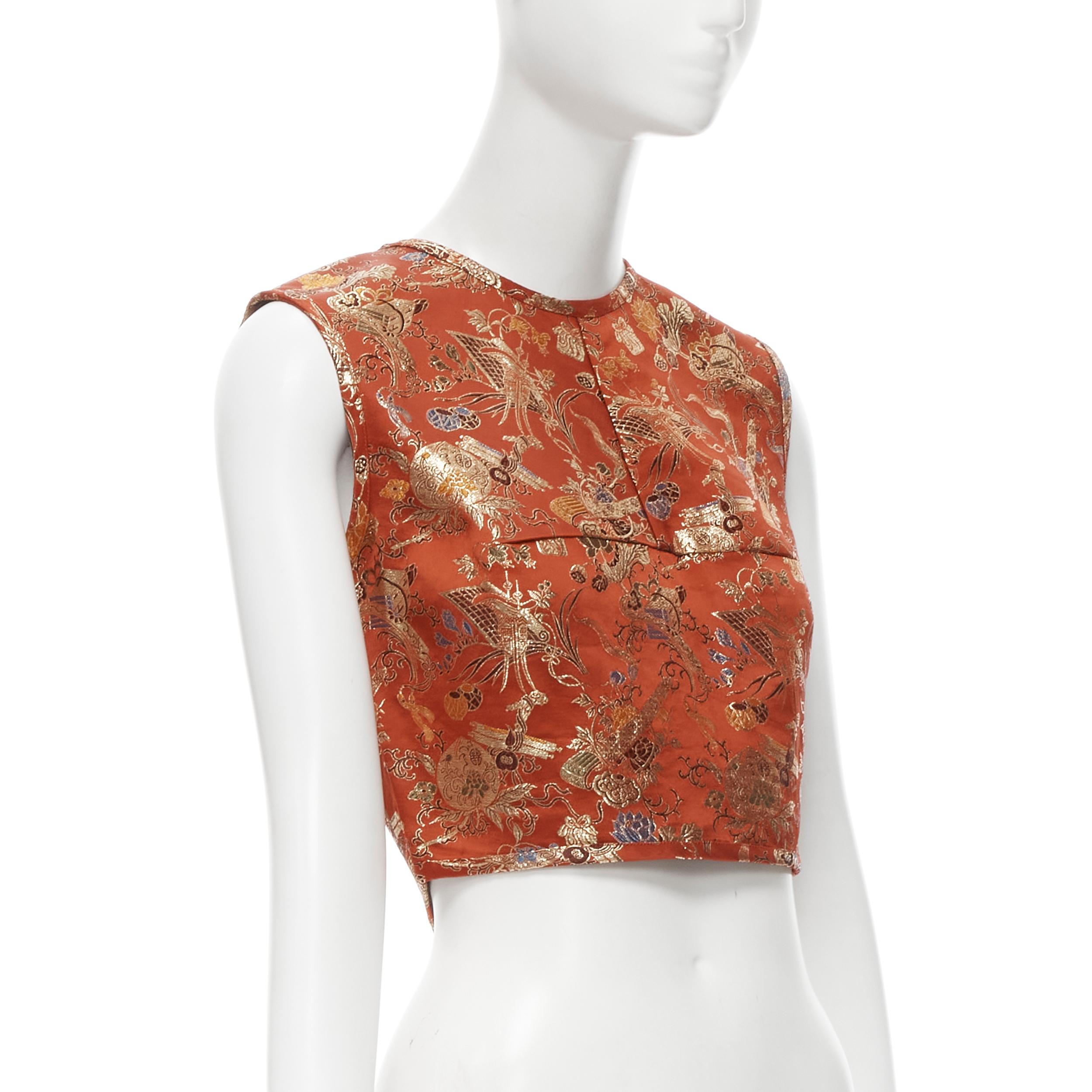 Brown vintage JUNYA WATANABE 1995 red gold lurex oriental chinoiserie crop top S