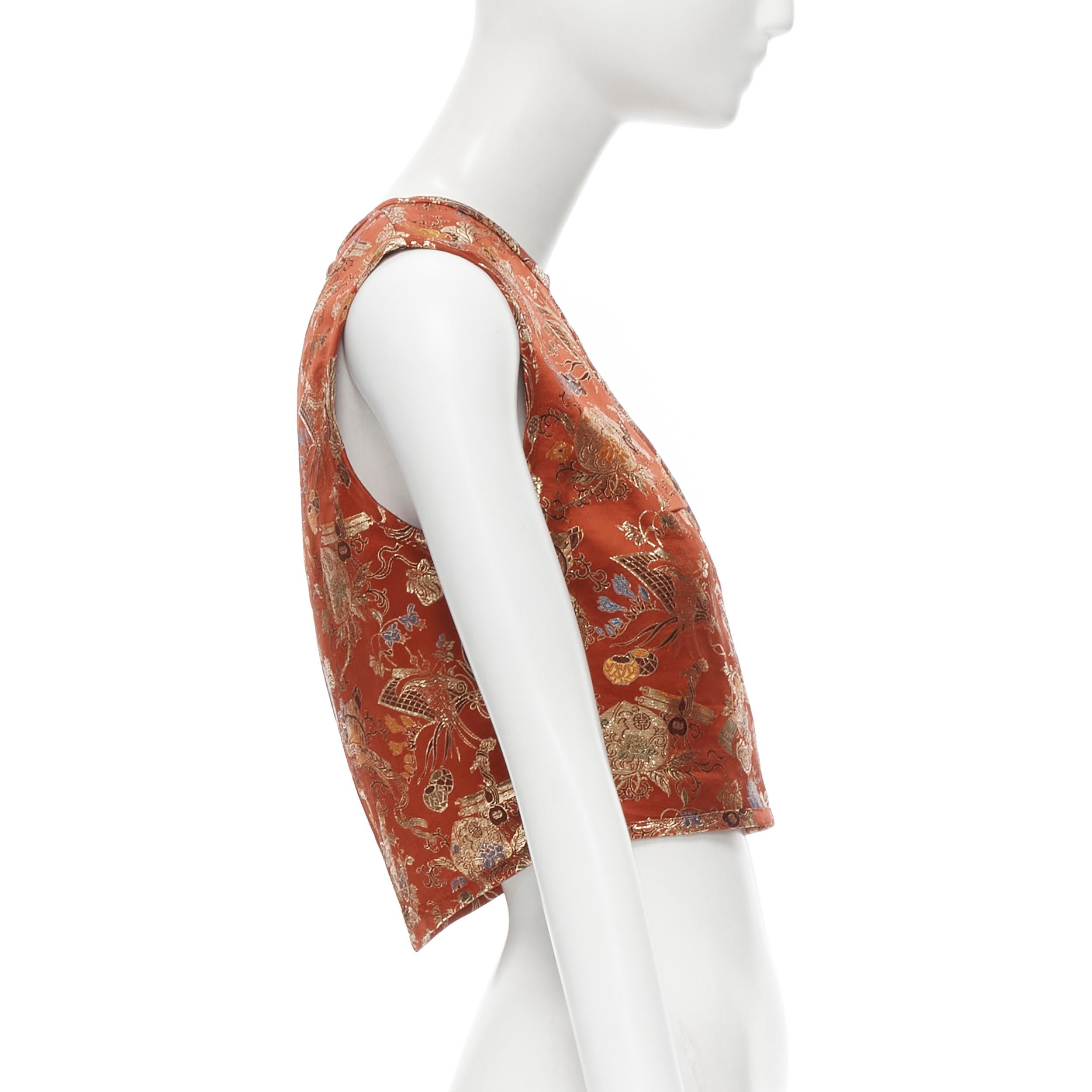 vintage JUNYA WATANABE 1995 red gold lurex oriental chinoiserie crop top S In Excellent Condition In Hong Kong, NT