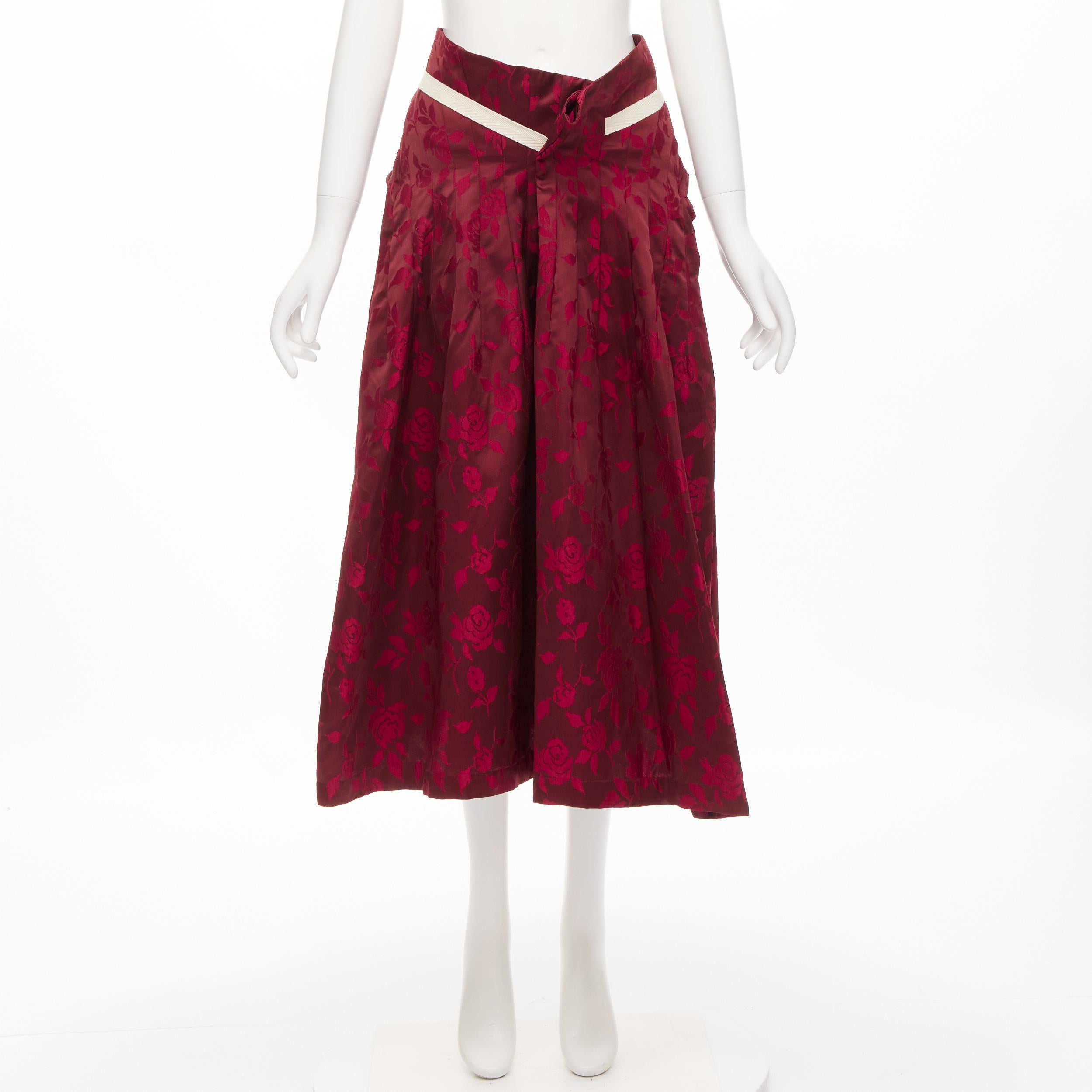 vintage JUNYA WATANABE 1996 red floral jacquard contour panel bustle skirt S 6