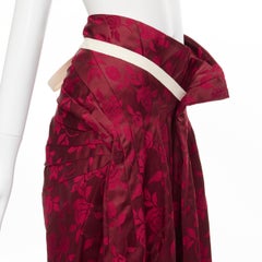 vintage JUNYA WATANABE 1996 red floral jacquard contour panel bustle skirt S