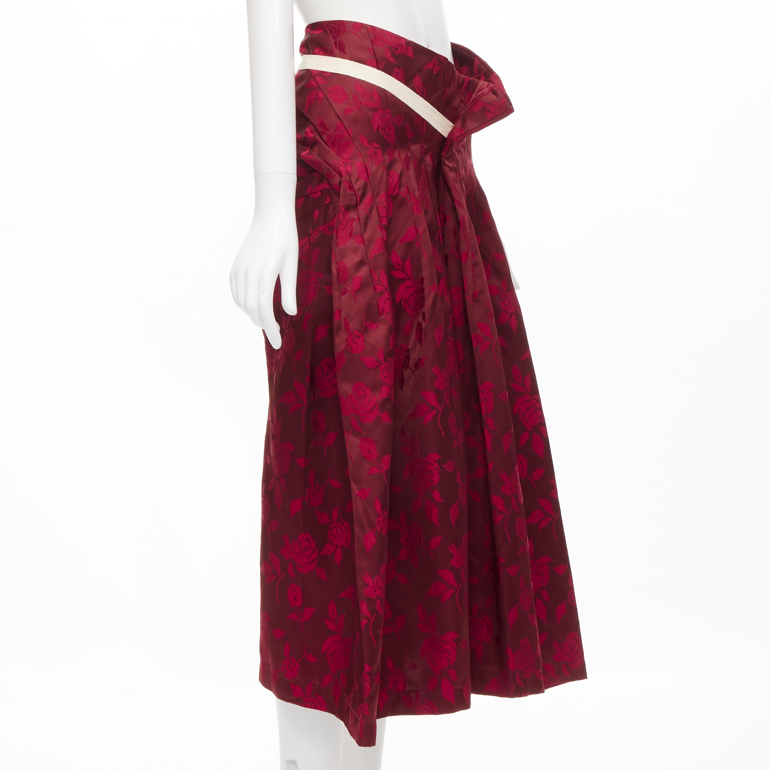 Red vintage JUNYA WATANABE 1996 red floral jacquard contour panel bustle skirt S