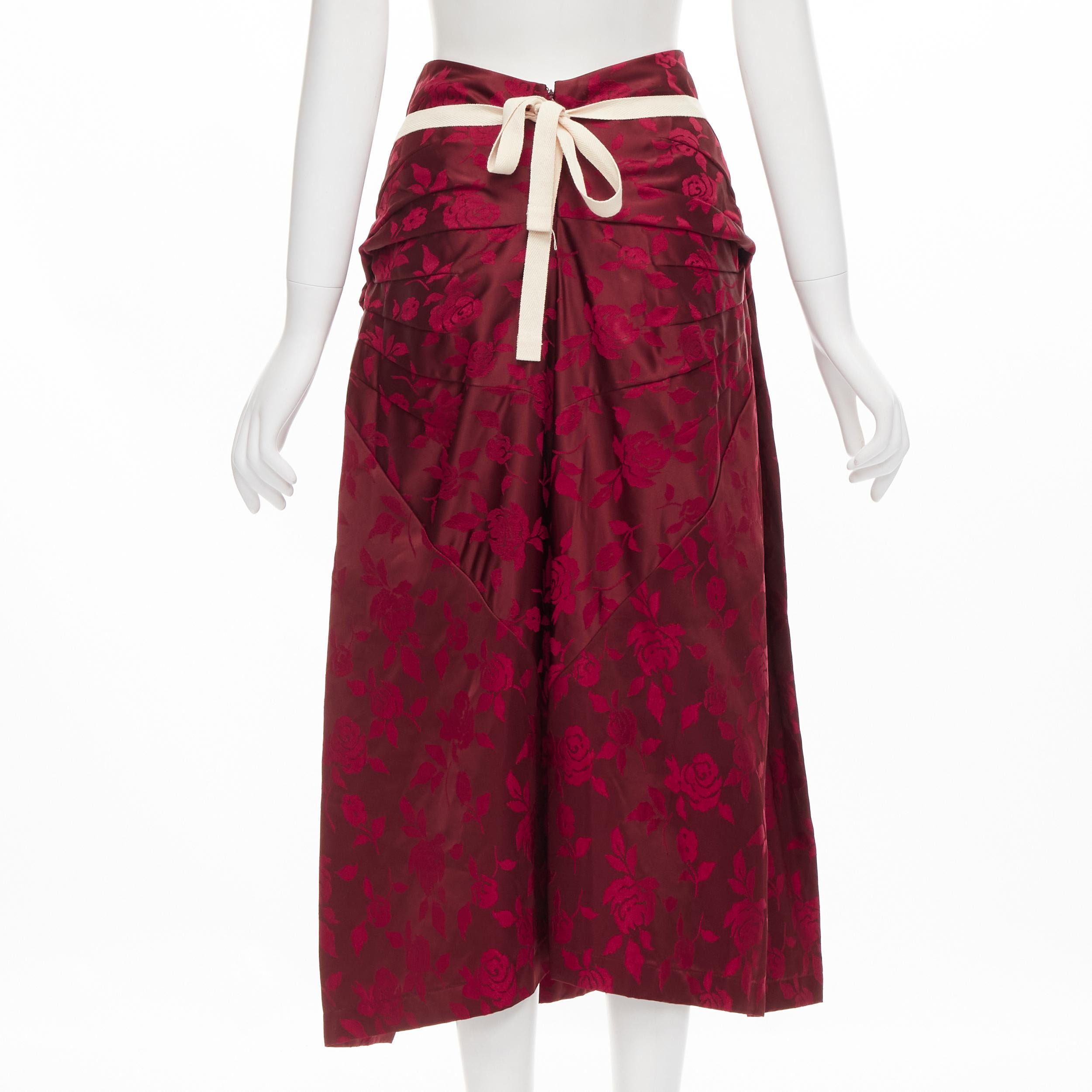 Women's vintage JUNYA WATANABE 1996 red floral jacquard contour panel bustle skirt S