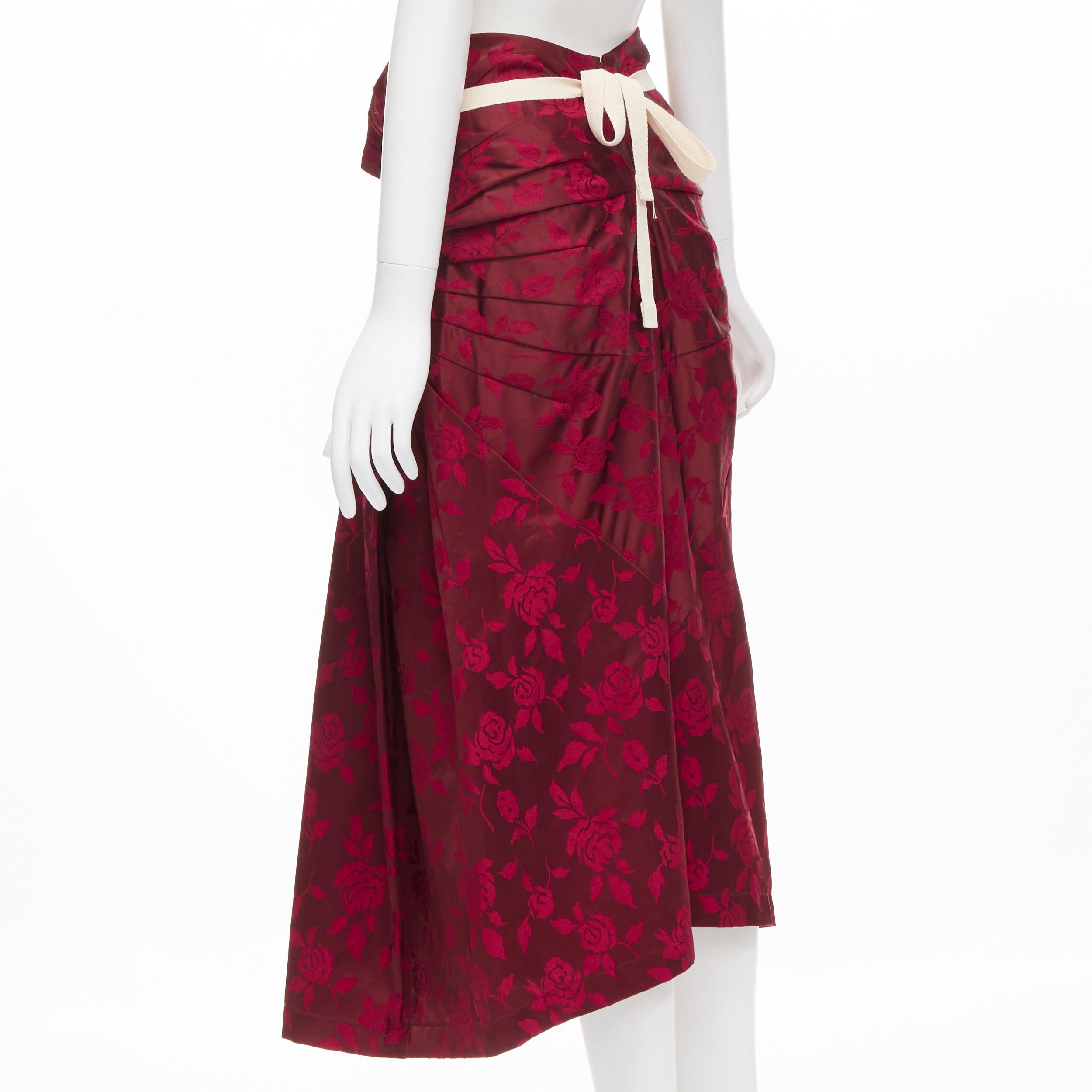 vintage JUNYA WATANABE 1996 red floral jacquard contour panel bustle skirt S 1