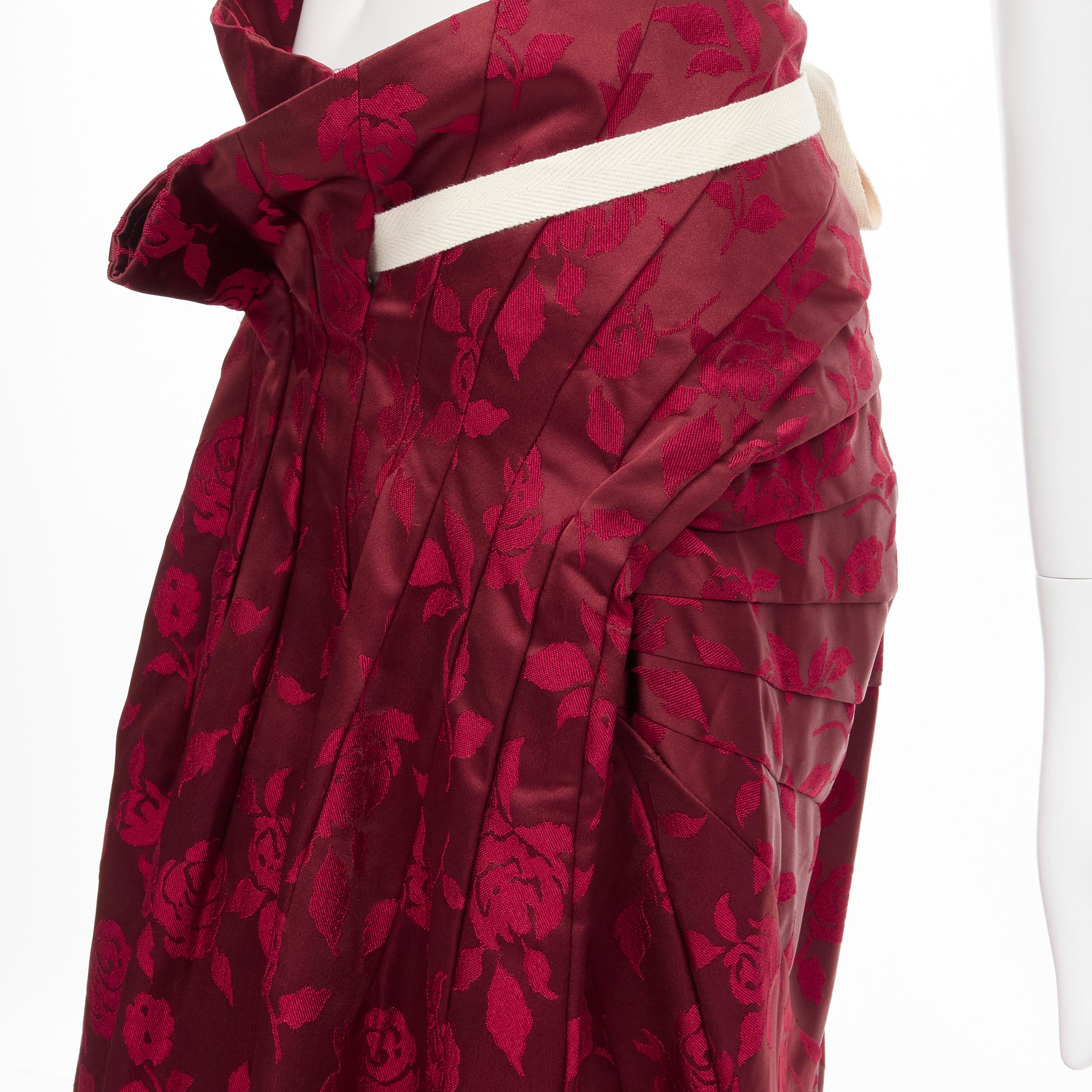 vintage JUNYA WATANABE 1996 red floral jacquard contour panel bustle skirt S 3