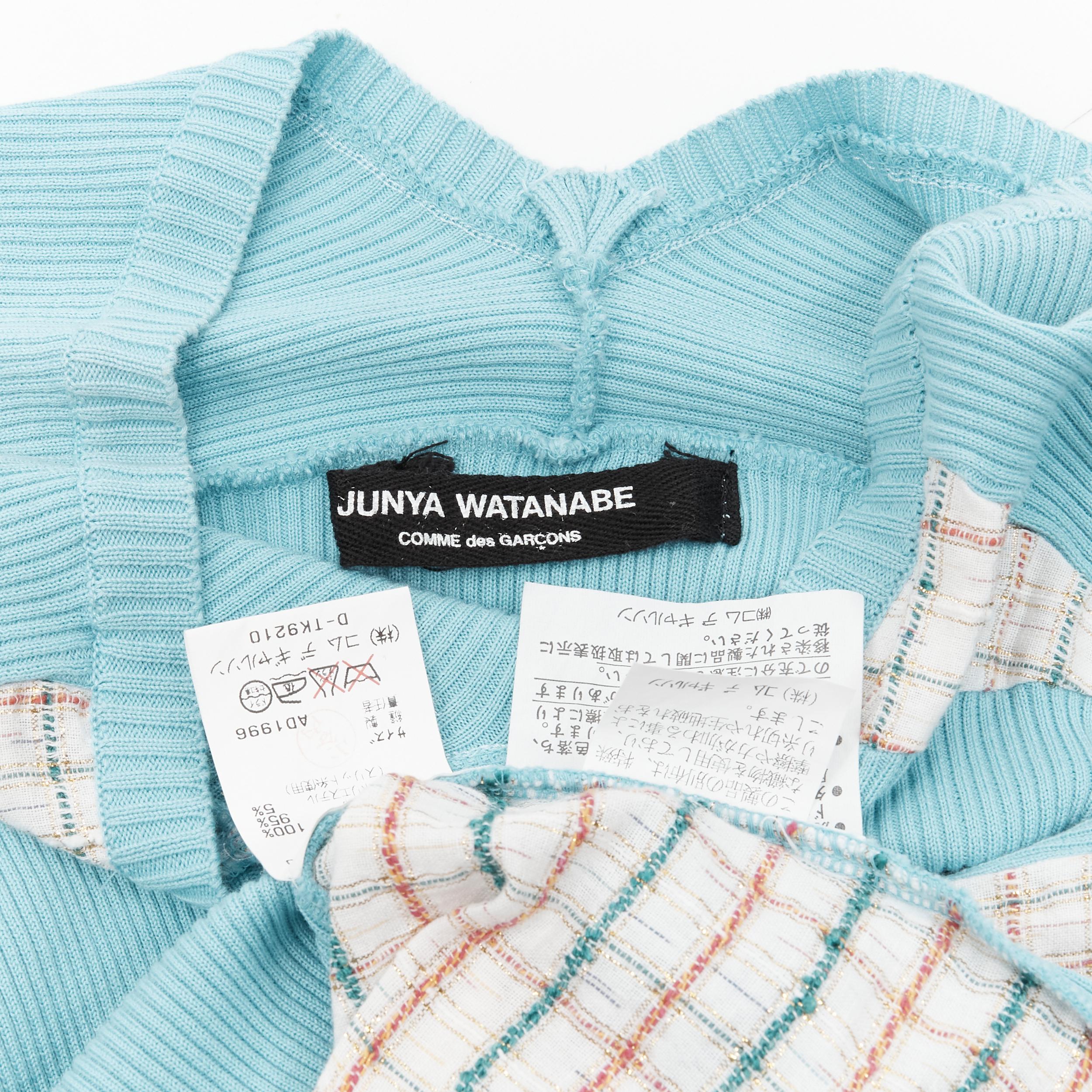 vintage JUNYA WATANABE 1996 sky blue ribbed  jacquard check deconstructed top S 5