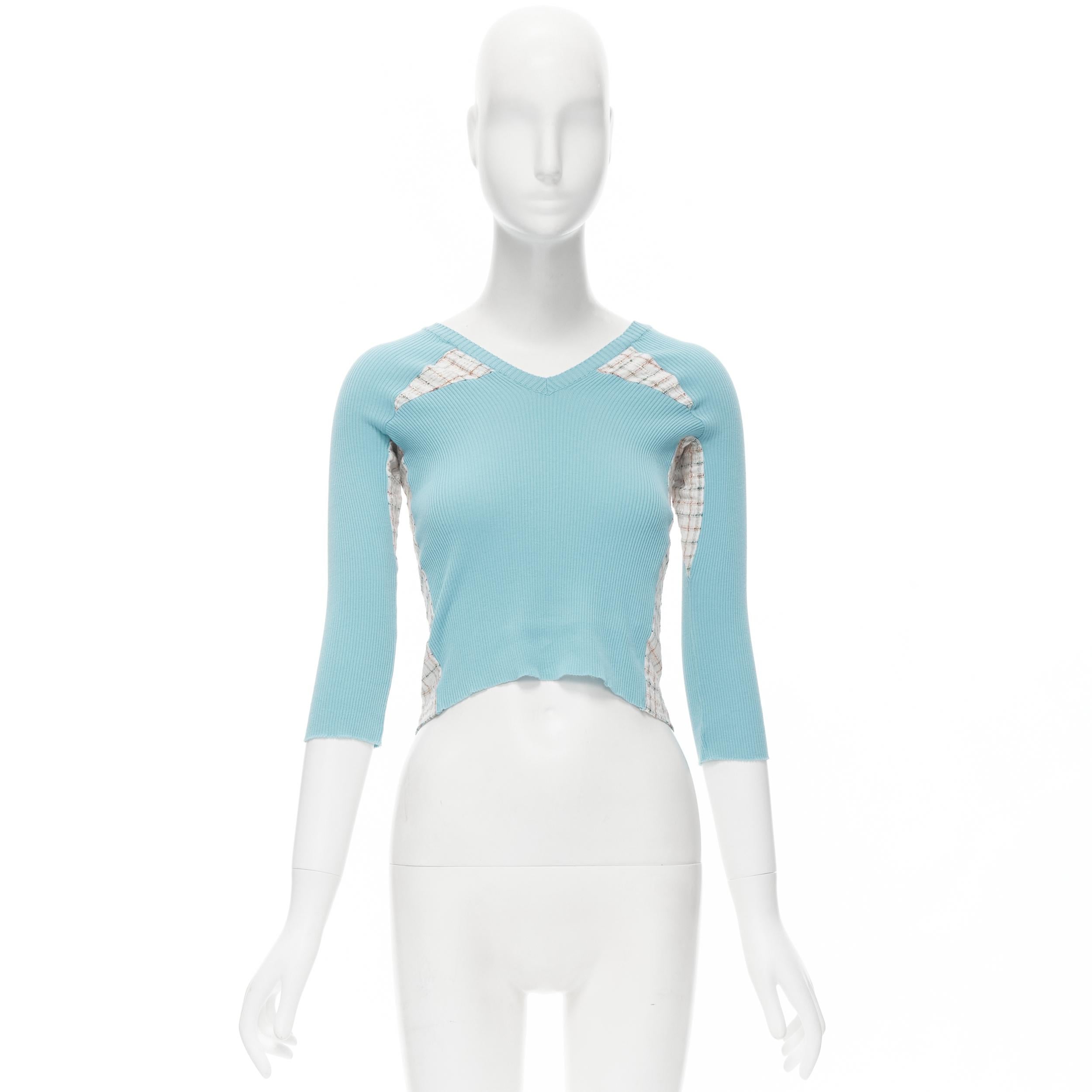 vintage JUNYA WATANABE 1996 sky blue ribbed  jacquard check deconstructed top S 6
