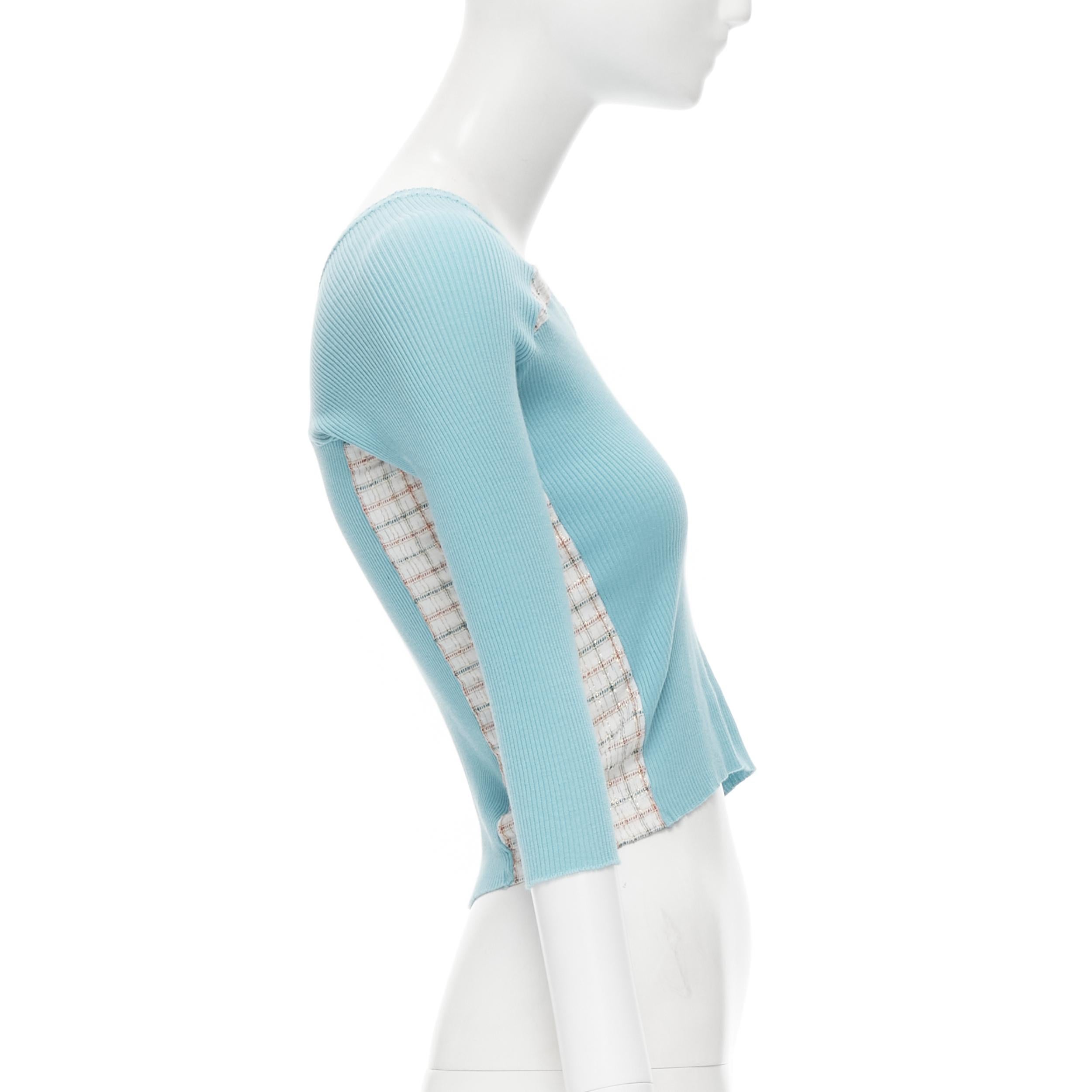 vintage JUNYA WATANABE 1996 sky blue ribbed  jacquard check deconstructed top S In Excellent Condition In Hong Kong, NT