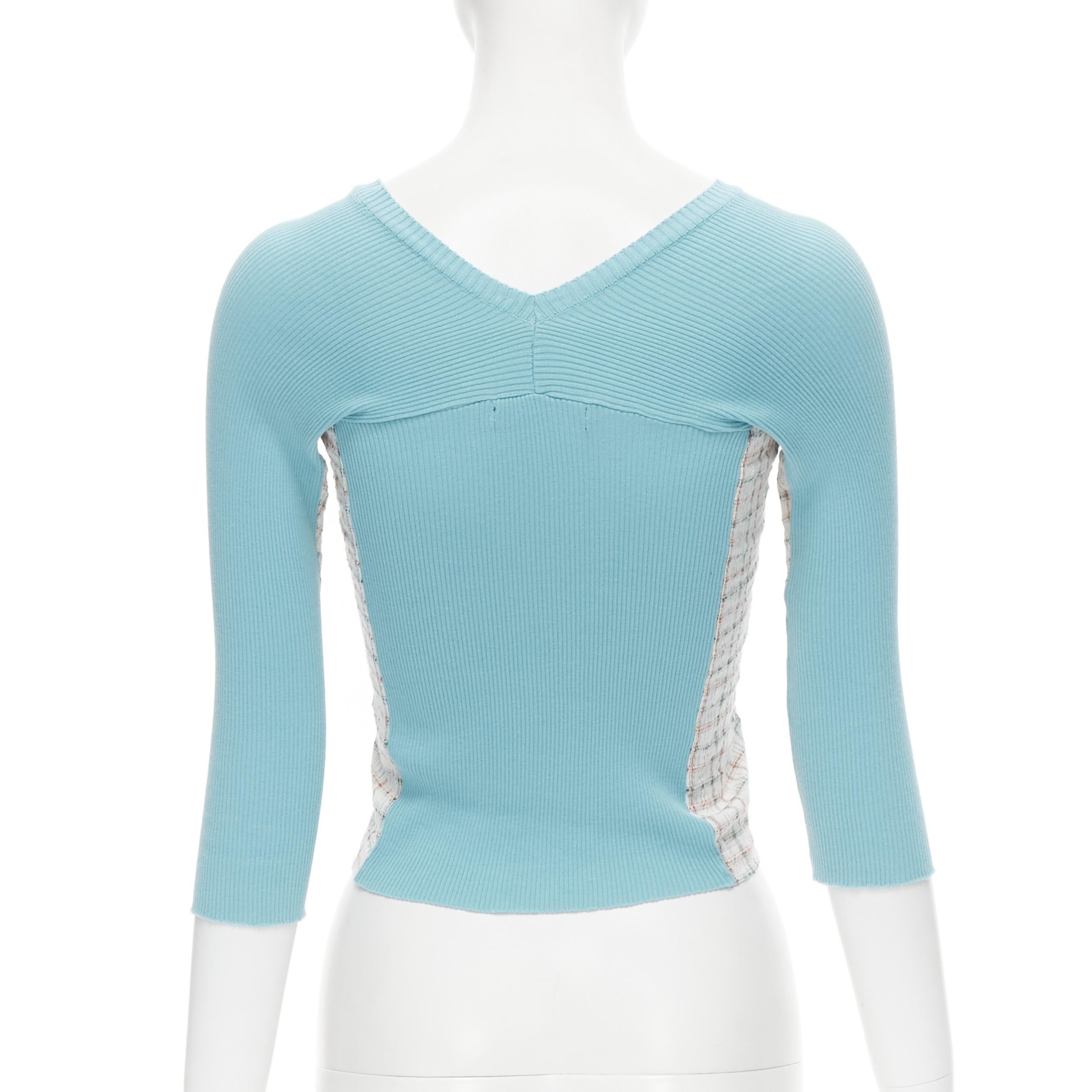 Women's vintage JUNYA WATANABE 1996 sky blue ribbed  jacquard check deconstructed top S