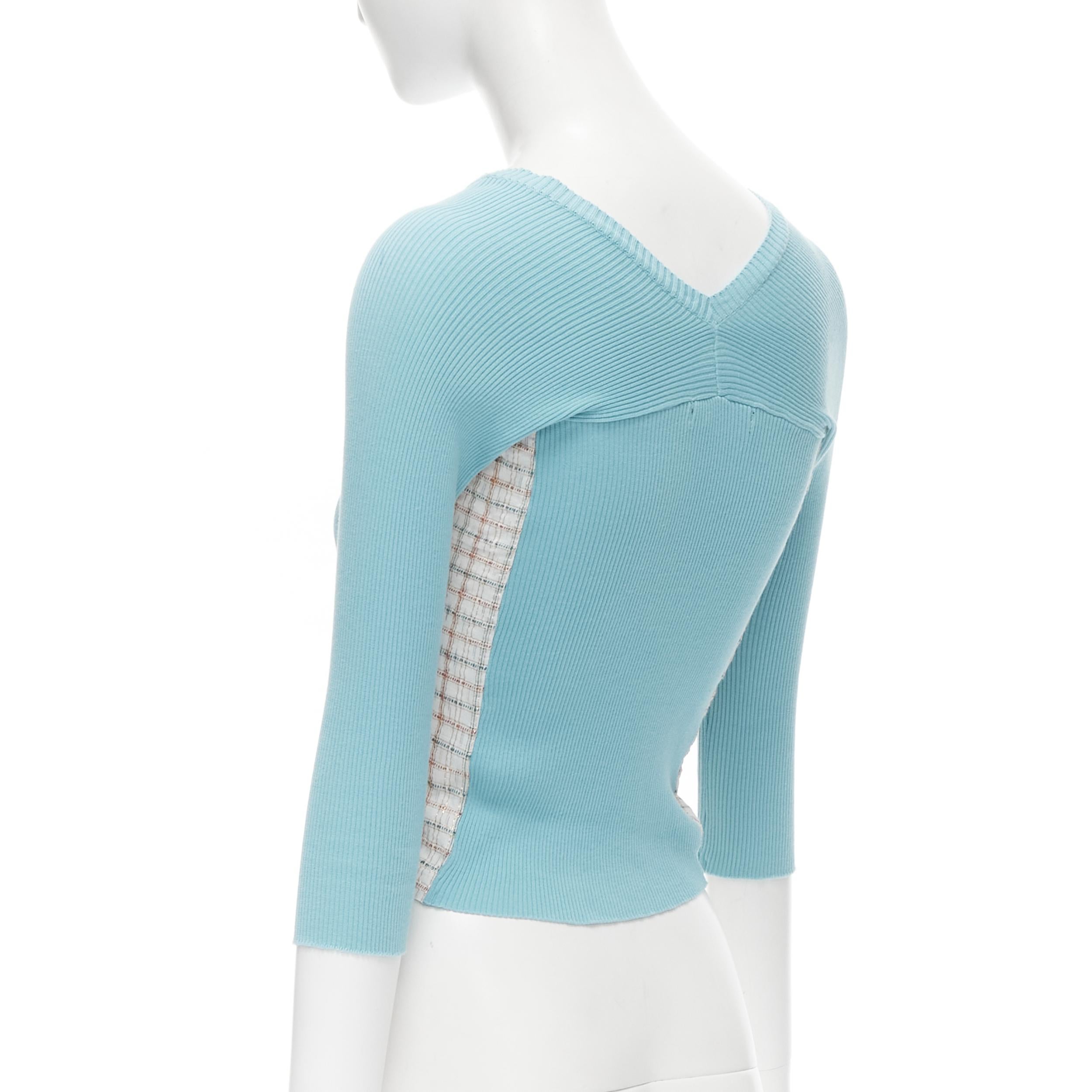 vintage JUNYA WATANABE 1996 sky blue ribbed  jacquard check deconstructed top S 1