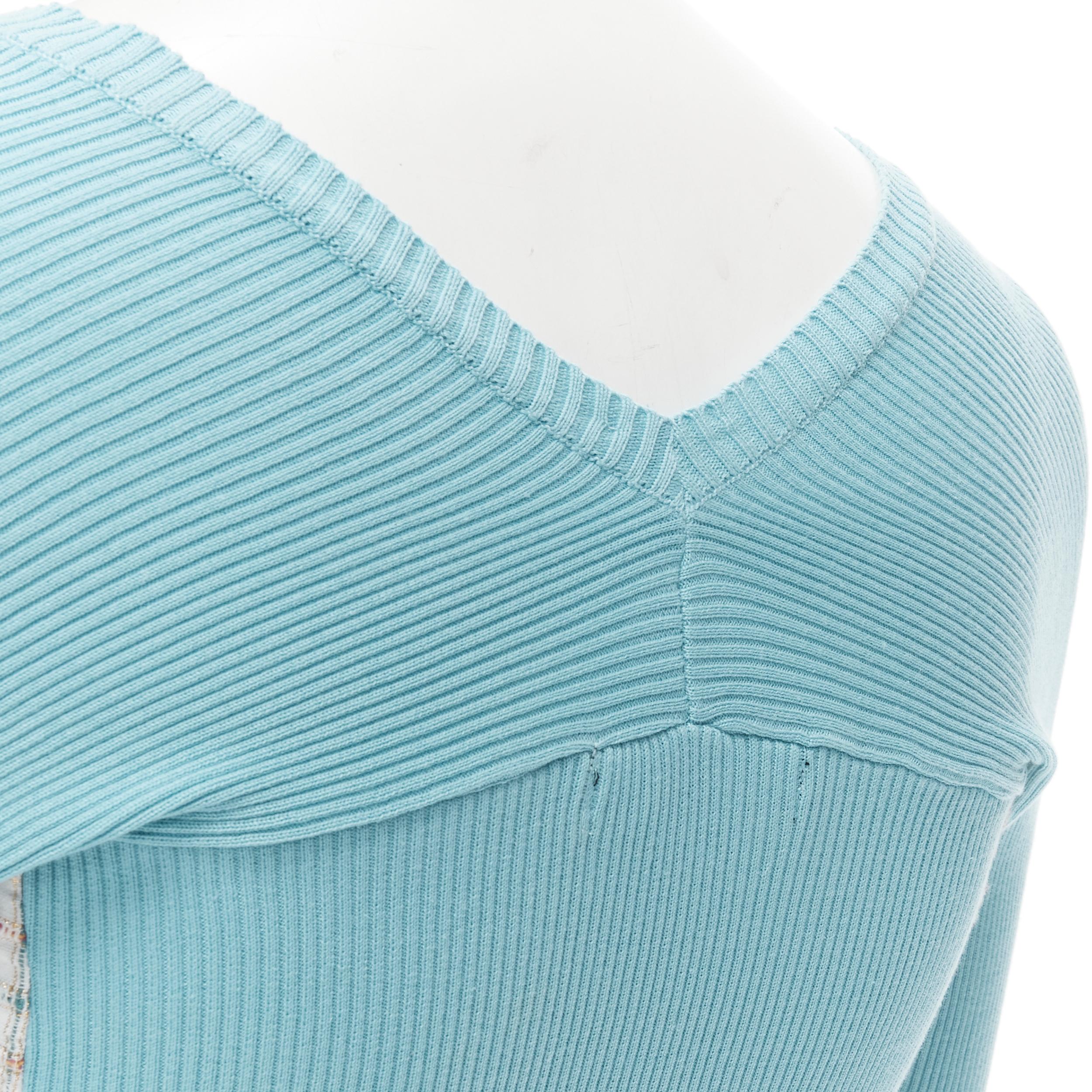 vintage JUNYA WATANABE 1996 sky blue ribbed  jacquard check deconstructed top S 3