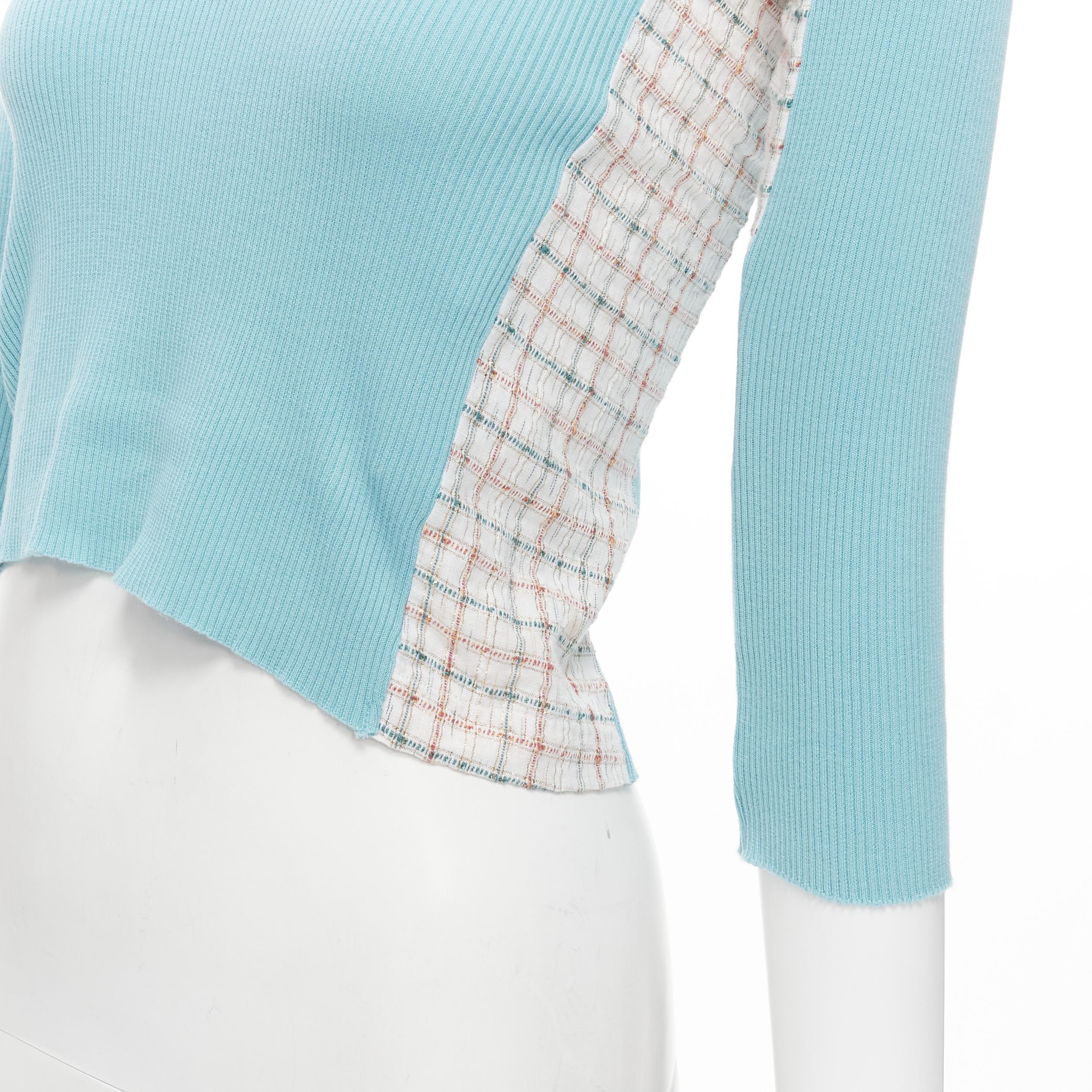 vintage JUNYA WATANABE 1996 sky blue ribbed  jacquard check deconstructed top S 4