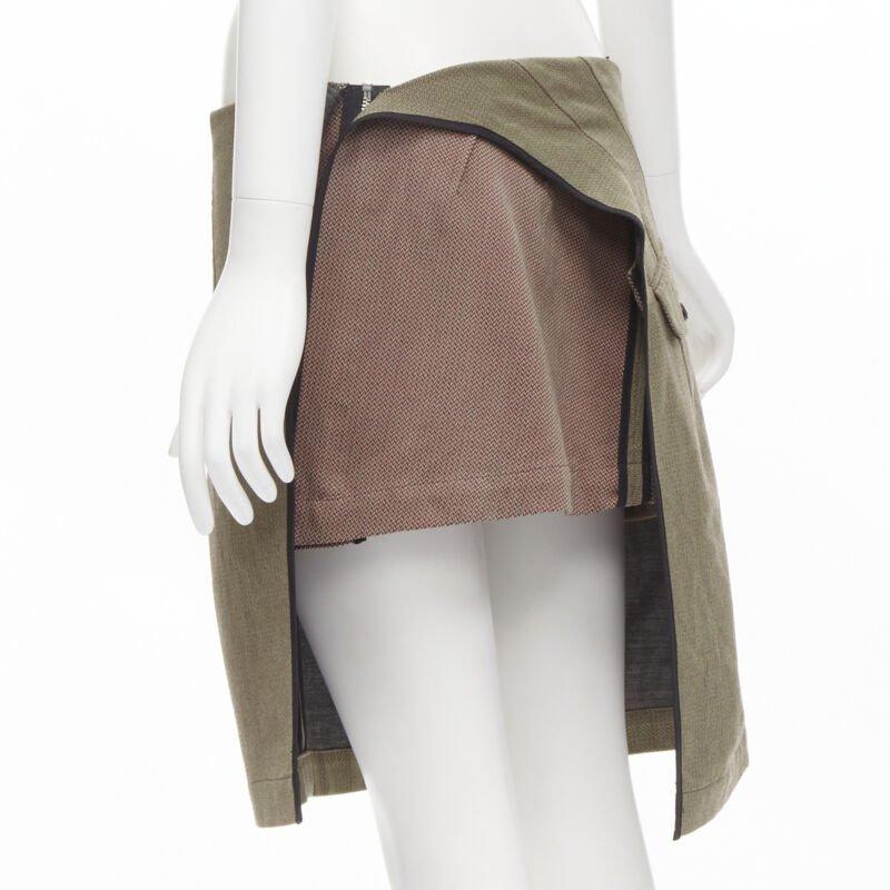 vintage JUNYA WATANABE 1997 wool green red deconstructed asymmetric mini skirt M For Sale 1