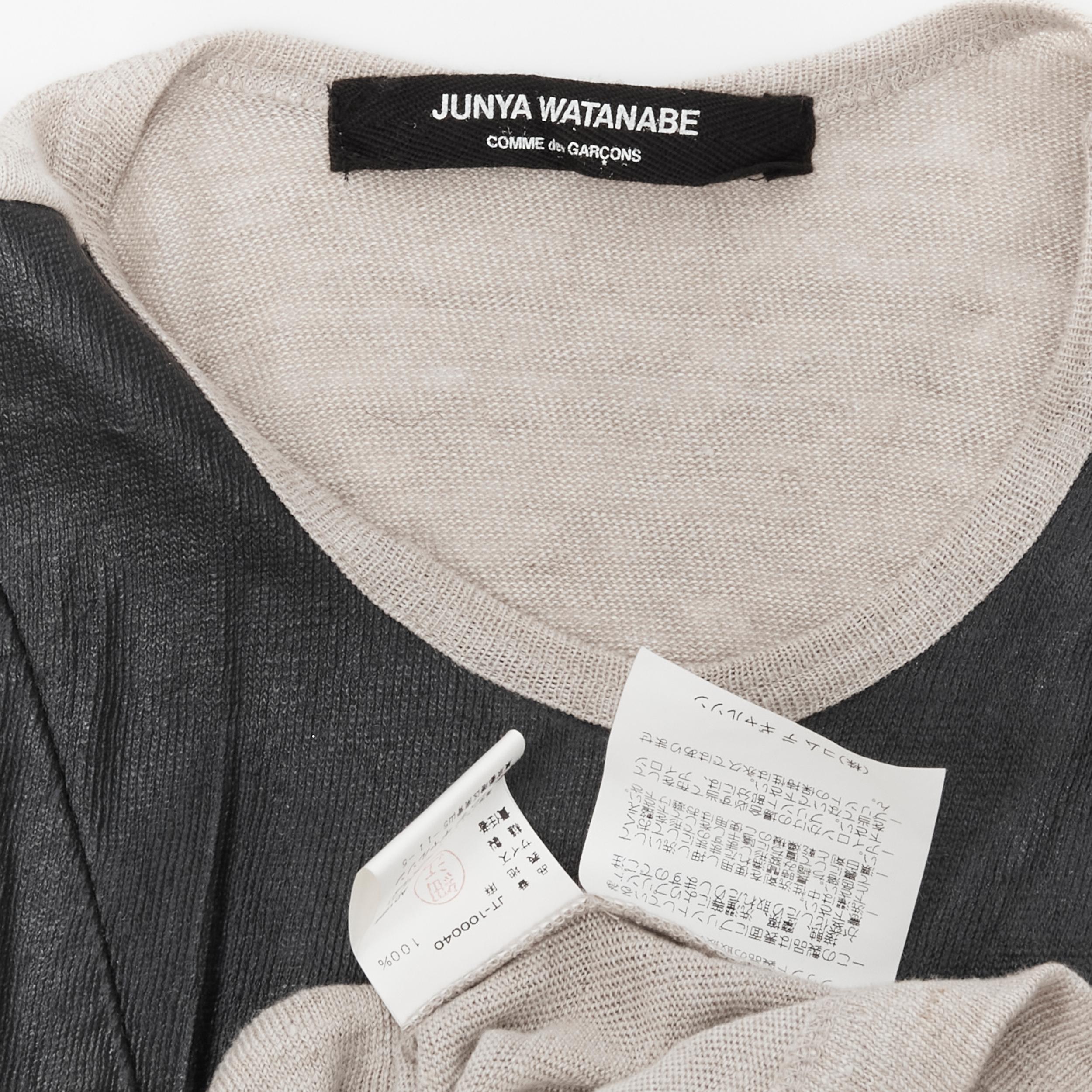 vintage JUNYA WATANABE 1998 grey linen black lacquered front sweater top S For Sale 7