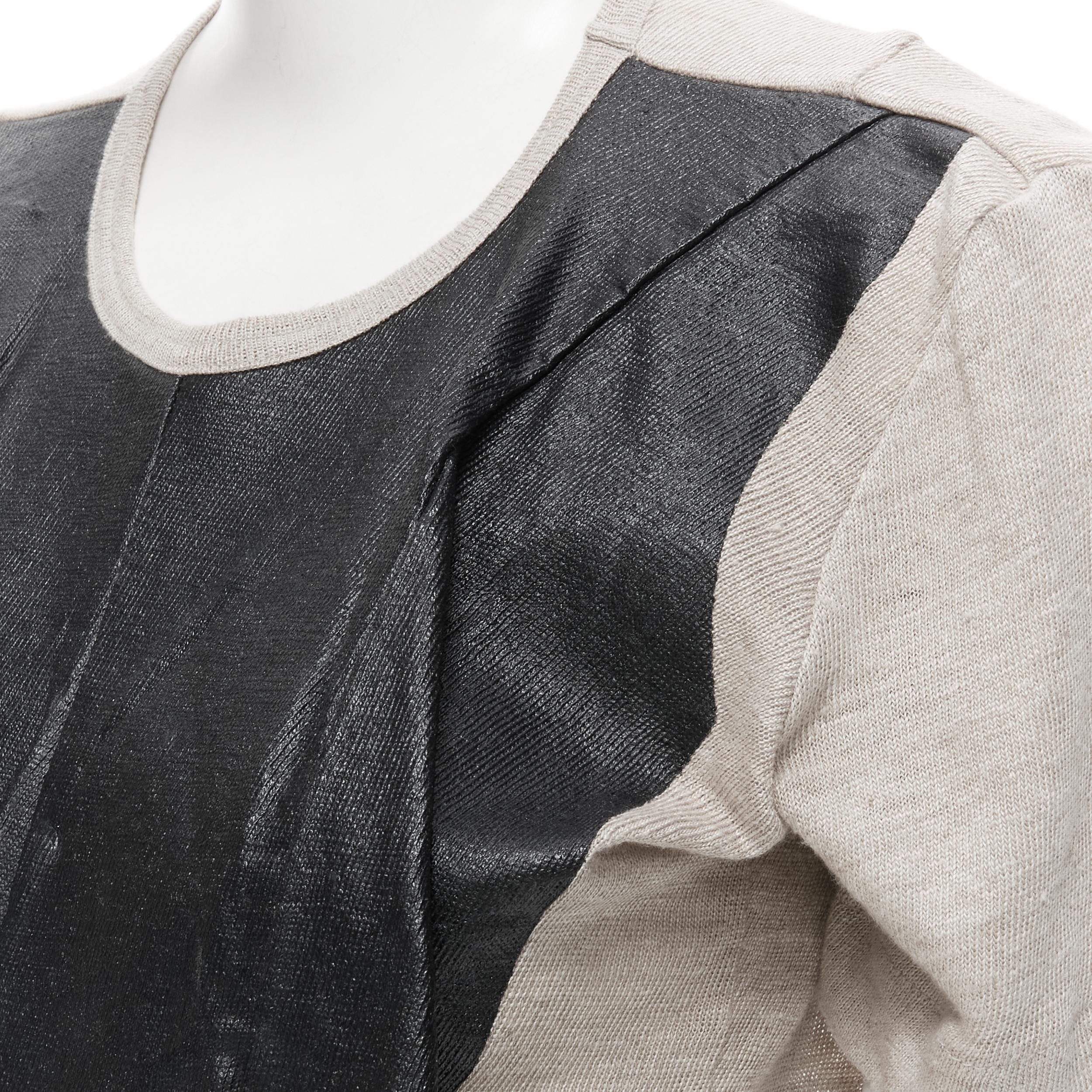 vintage JUNYA WATANABE 1998 grey linen black lacquered front sweater top S 
Reference: CRTI/A00330 
Brand: Junya Watanabe 
Designer: Junya Watanabe 
Collection: 1998 
Material: Linen 
Color: Grey 
Pattern: Solid 
Extra Detail: Lacquared painted