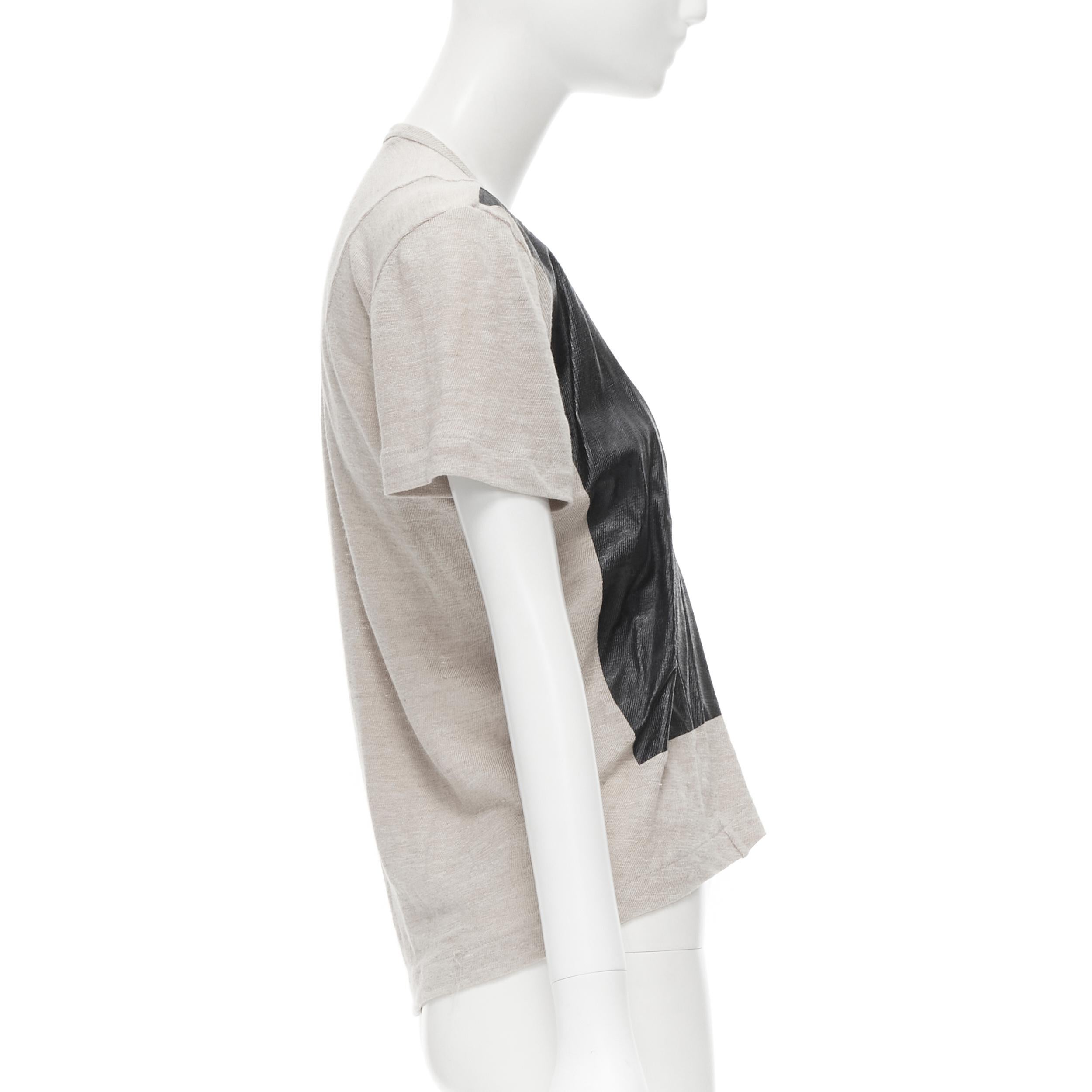 vintage JUNYA WATANABE 1998 grey linen black lacquered front sweater top S In Excellent Condition For Sale In Hong Kong, NT