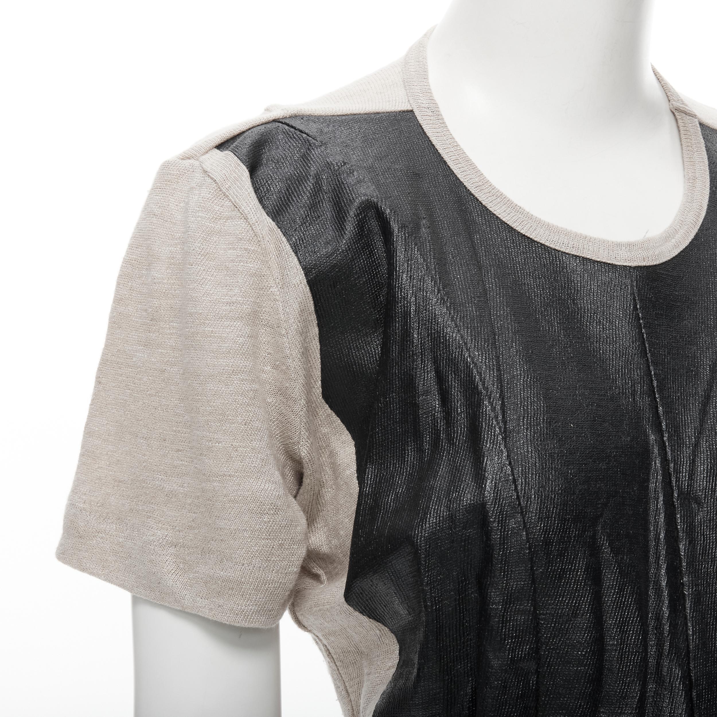 vintage JUNYA WATANABE 1998 grey linen black lacquered front sweater top S For Sale 1