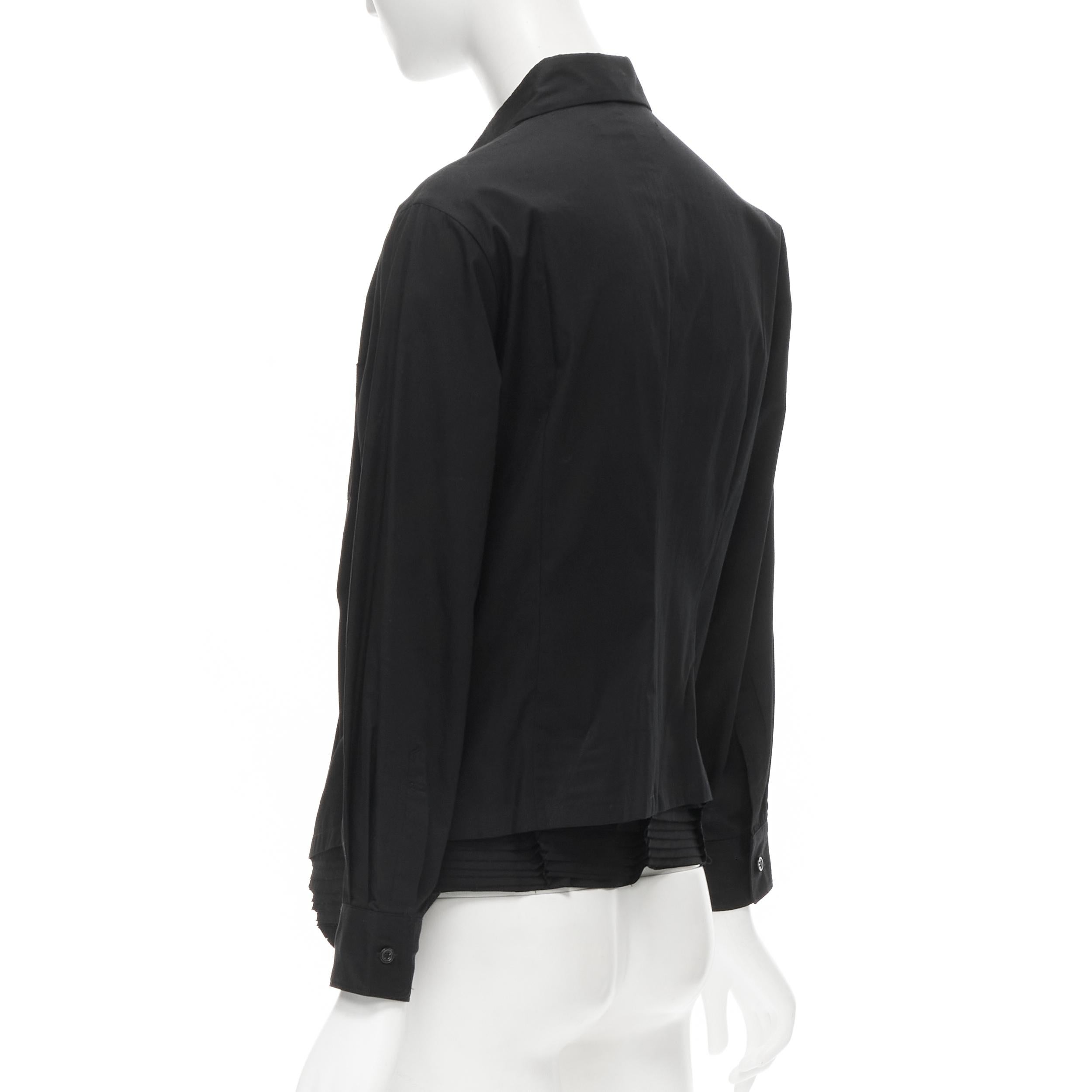 camicia vintage JUNYA WATANabe 2000 in cotone nero con orlo a pieghe e bottoni  M 1