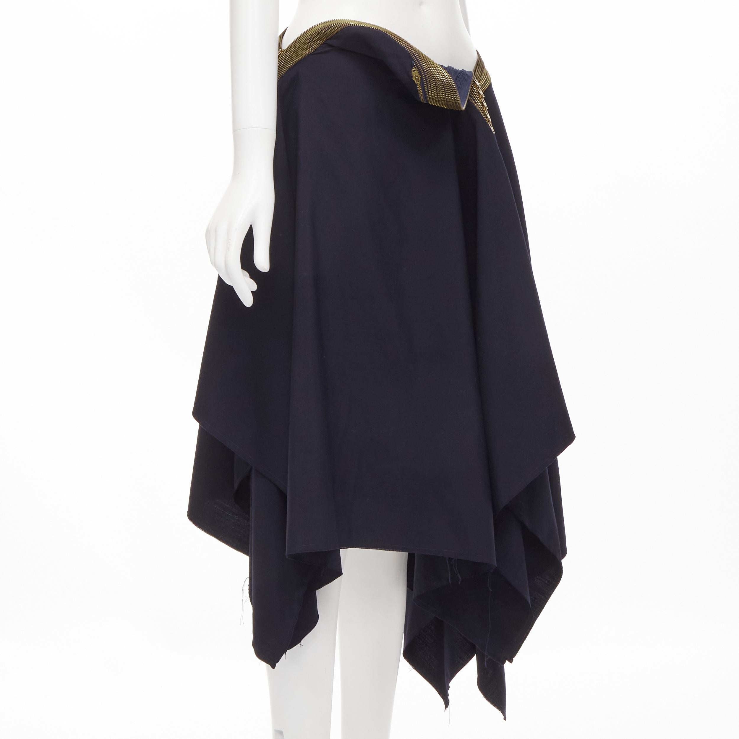 vintage JUNYA WATANABE 2004 navy zipper trimmed draped raw handkerchief skirt S In Excellent Condition For Sale In Hong Kong, NT