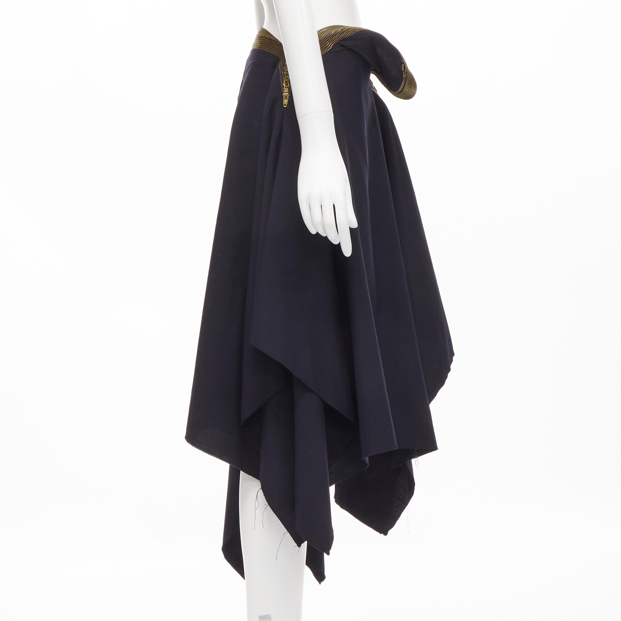 Women's vintage JUNYA WATANABE 2004 navy zipper trimmed draped raw handkerchief skirt S For Sale