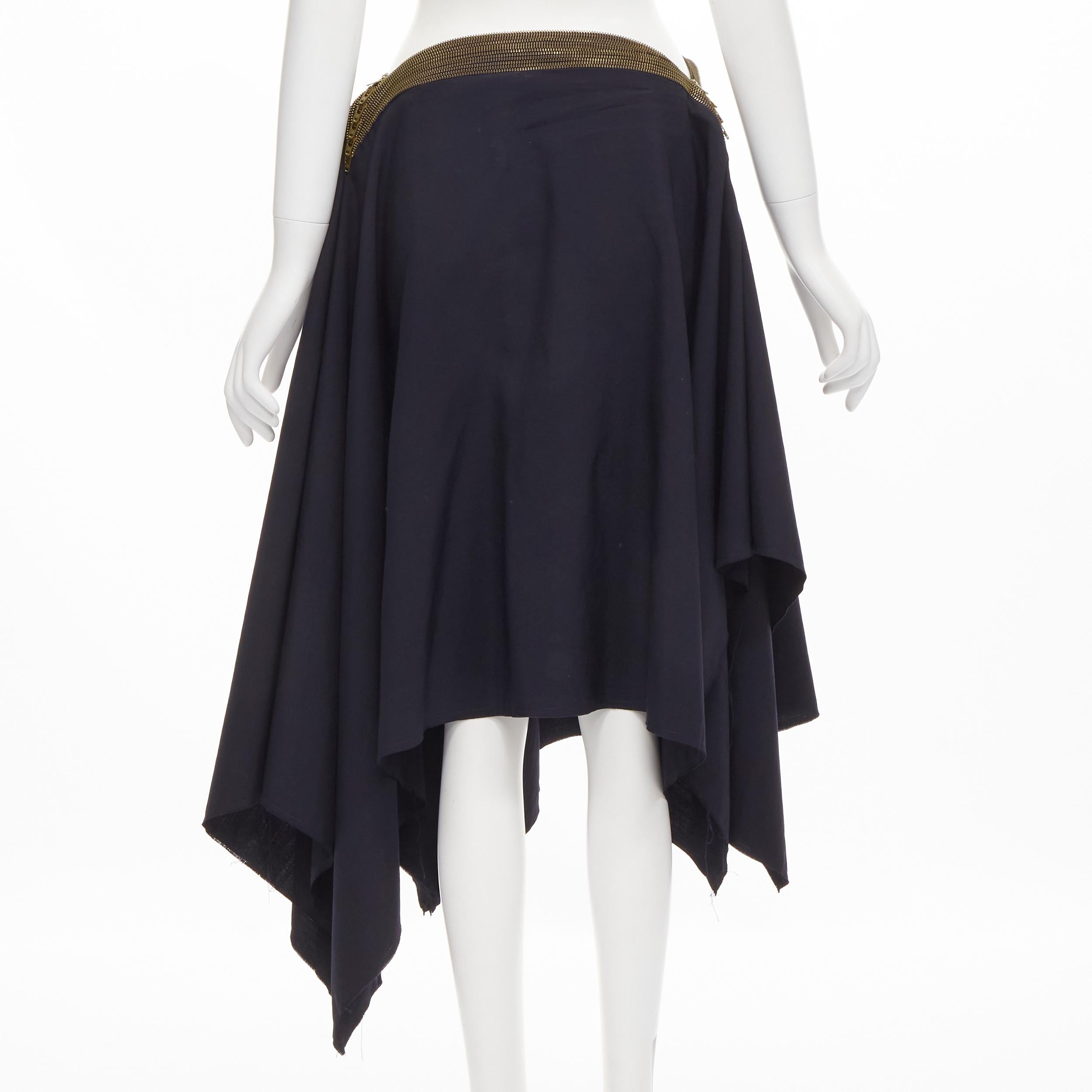 vintage JUNYA WATANABE 2004 navy zipper trimmed draped raw handkerchief skirt S For Sale 1