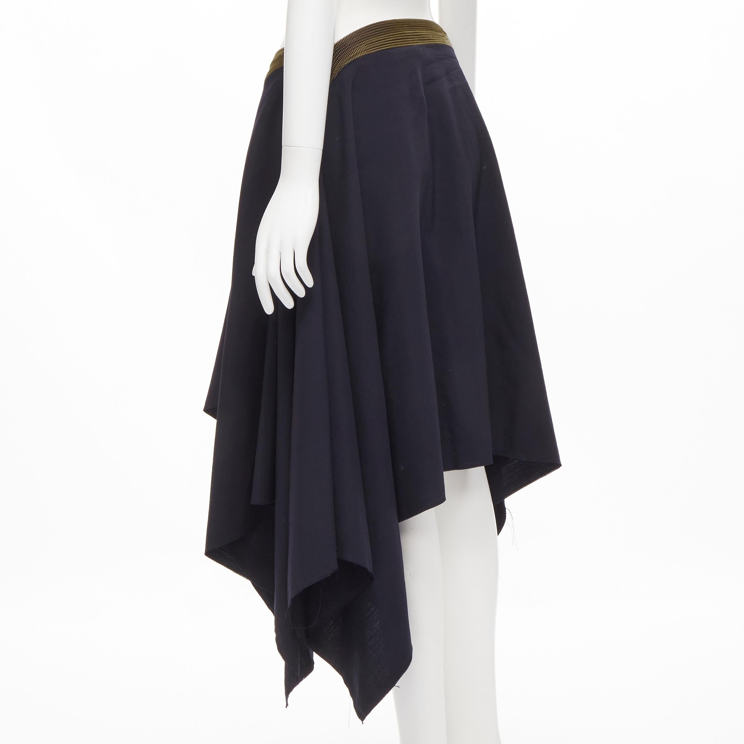 vintage JUNYA WATANABE 2004 navy zipper trimmed draped raw handkerchief skirt S For Sale 2