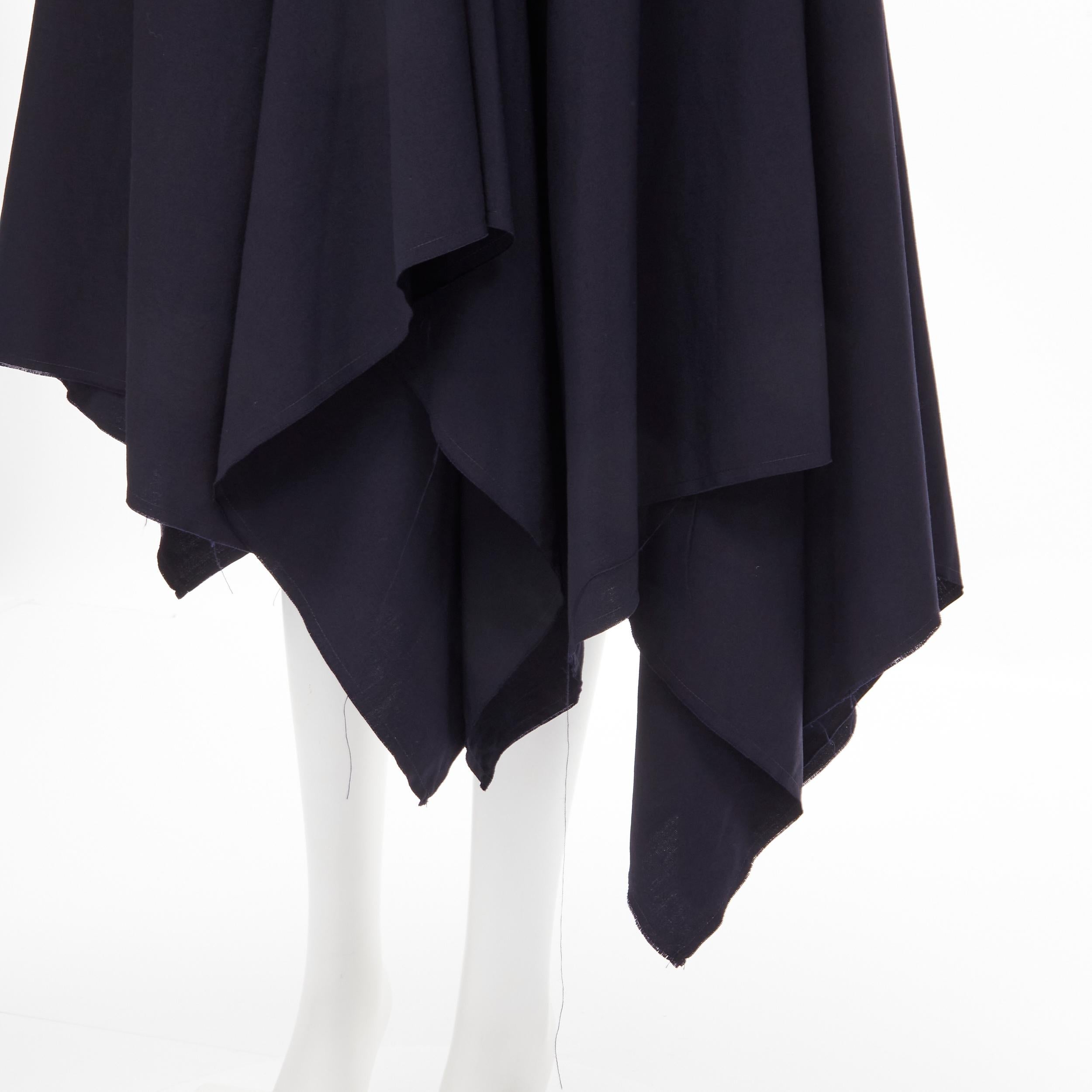 vintage JUNYA WATANABE 2004 navy zipper trimmed draped raw handkerchief skirt S For Sale 4
